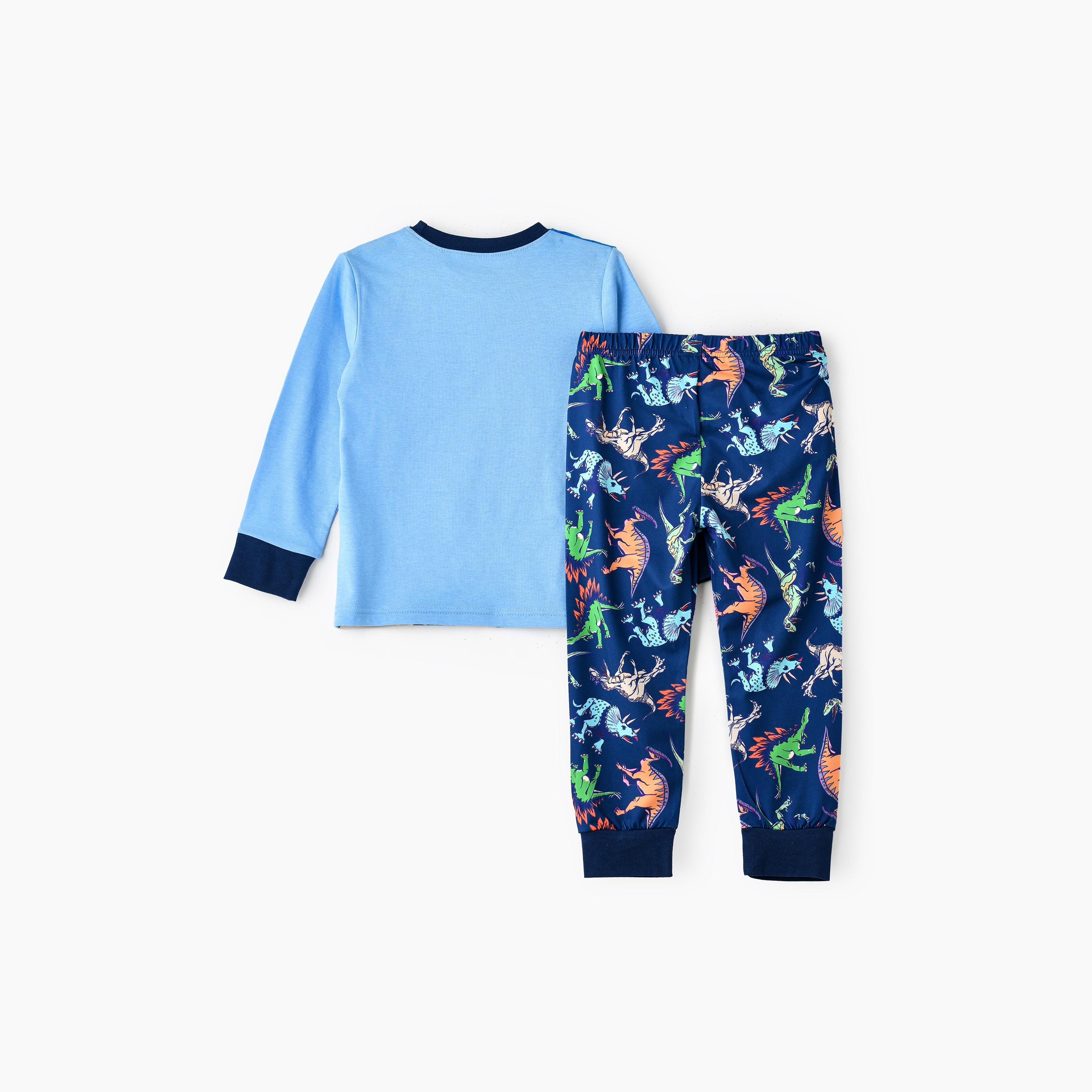 Babyqlo 2-Piece Dino Roar Printed Glow-in-the-Dark T-Shirt with Joggers-boys-clothing-nightwear-image-2
