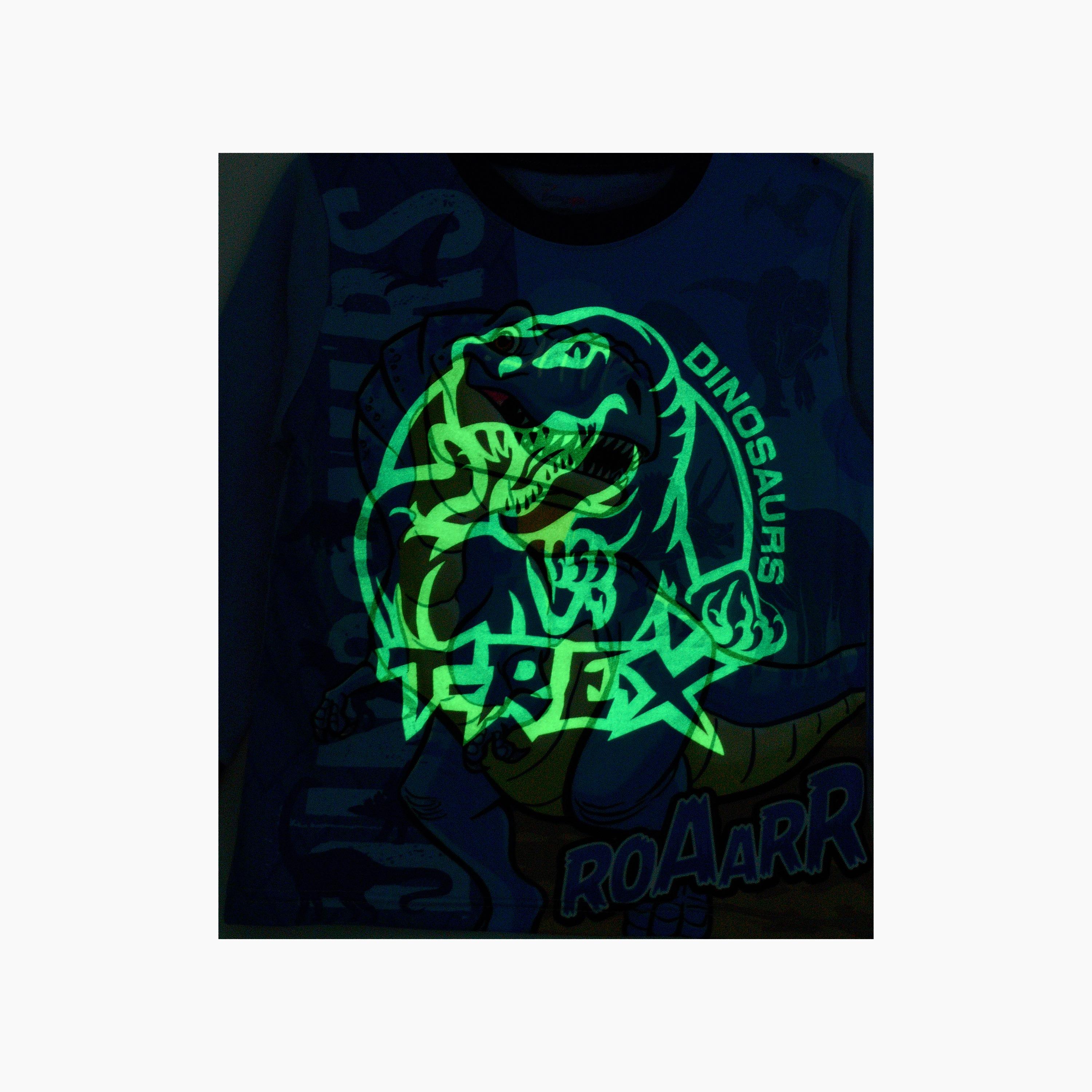Babyqlo 2-Piece Dino Roar Printed Glow-in-the-Dark T-Shirt with Joggers-boys-clothing-nightwear-image-3