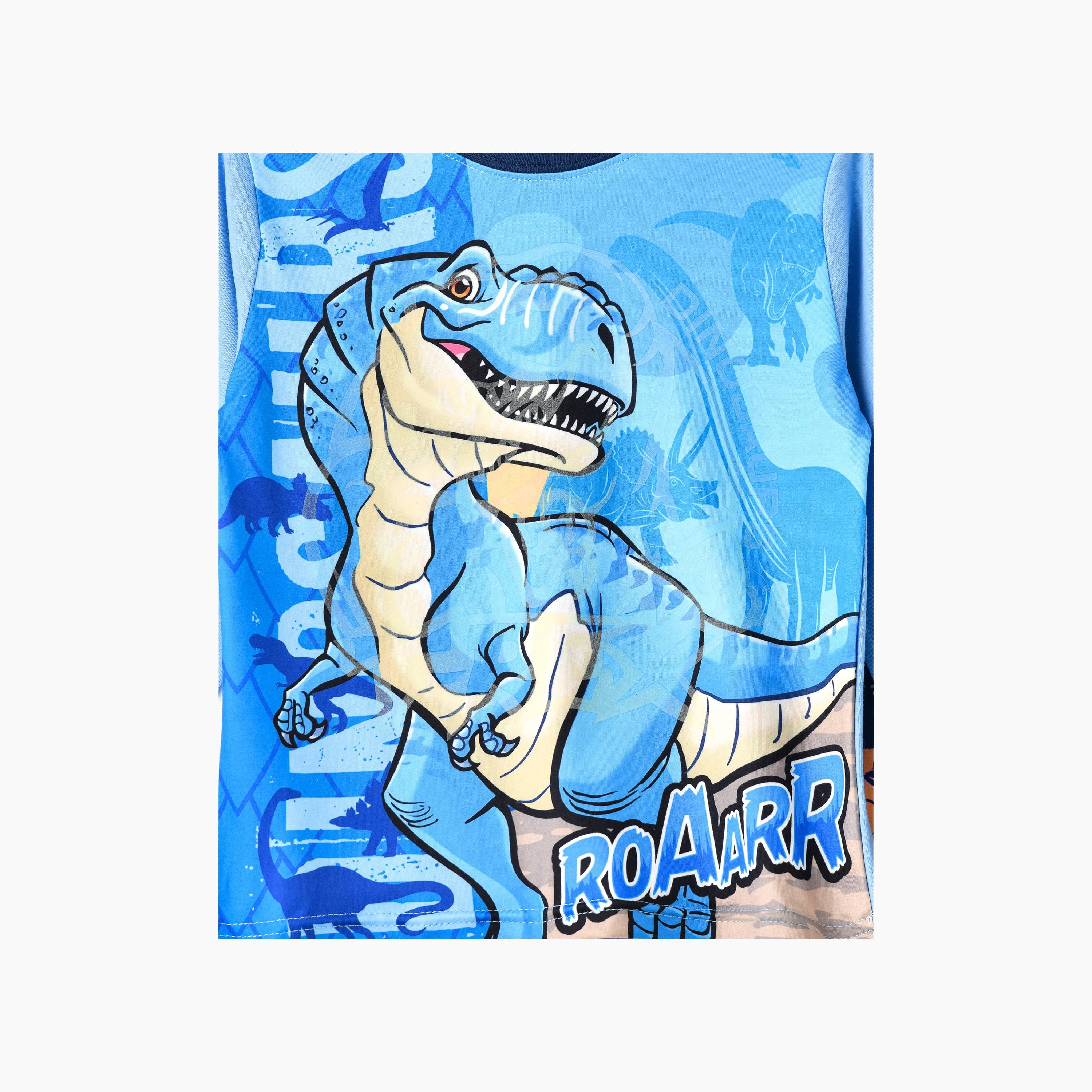 Babyqlo 2-Piece Dino Roar Printed Glow-in-the-Dark T-Shirt with Joggers-boys-clothing-nightwear-image-4