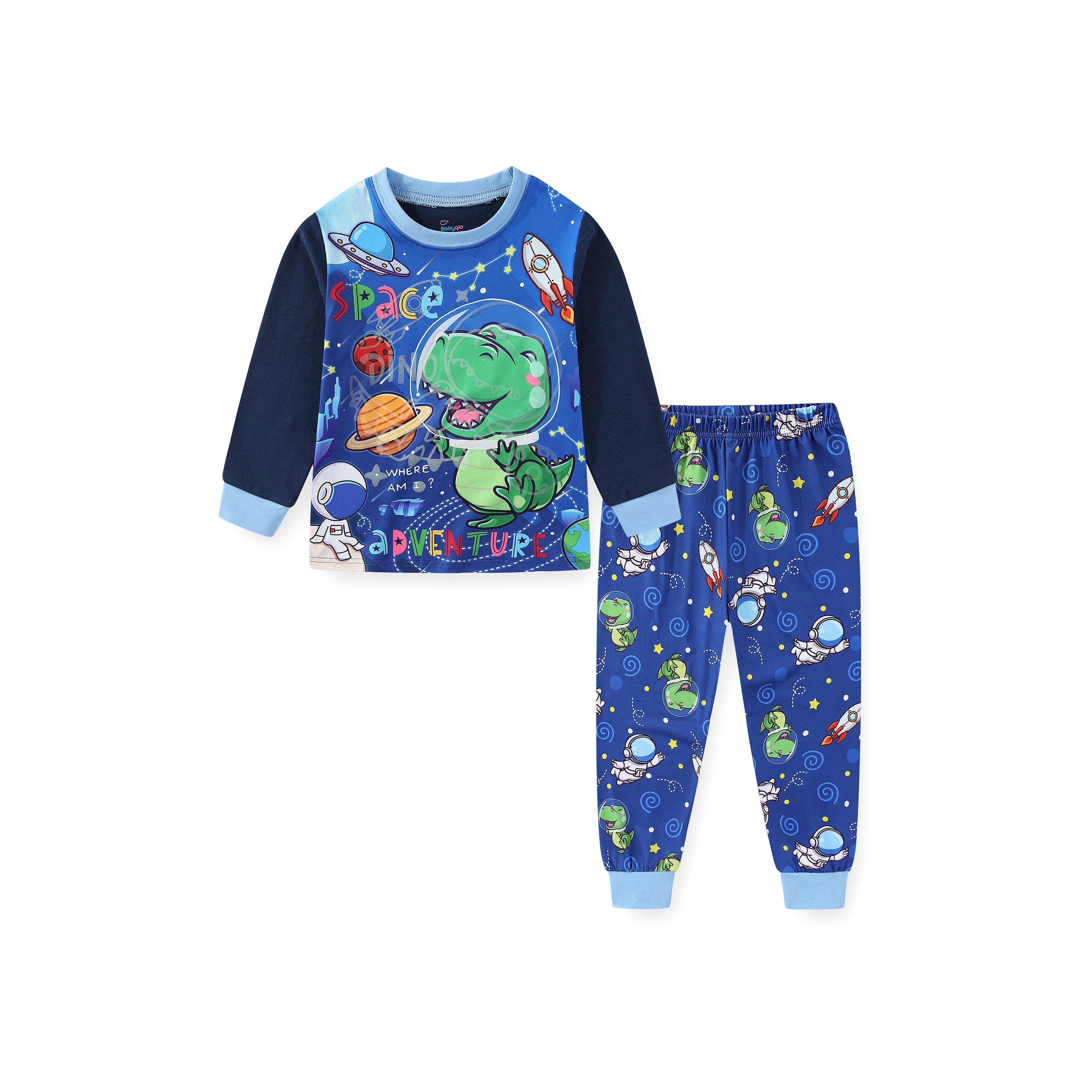 Babyqlo 2-Piece Dino Space Adventure Printed Glow-in-the-Dark T-Shirt with Pyjama-boys-clothing-nightwear-image-1