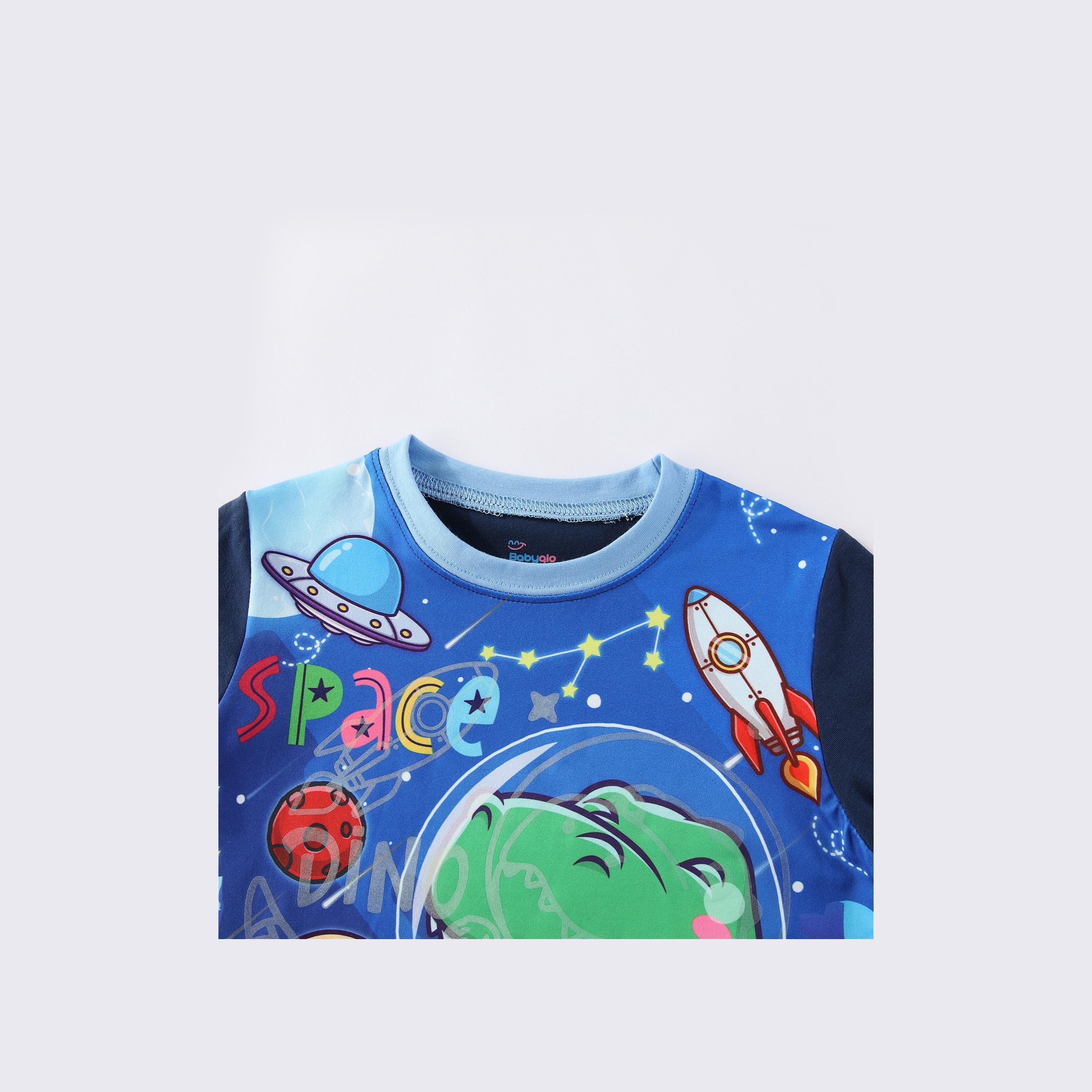 Babyqlo 2-Piece Dino Space Adventure Printed Glow-in-the-Dark T-Shirt with Pyjama-boys-clothing-nightwear-image-11