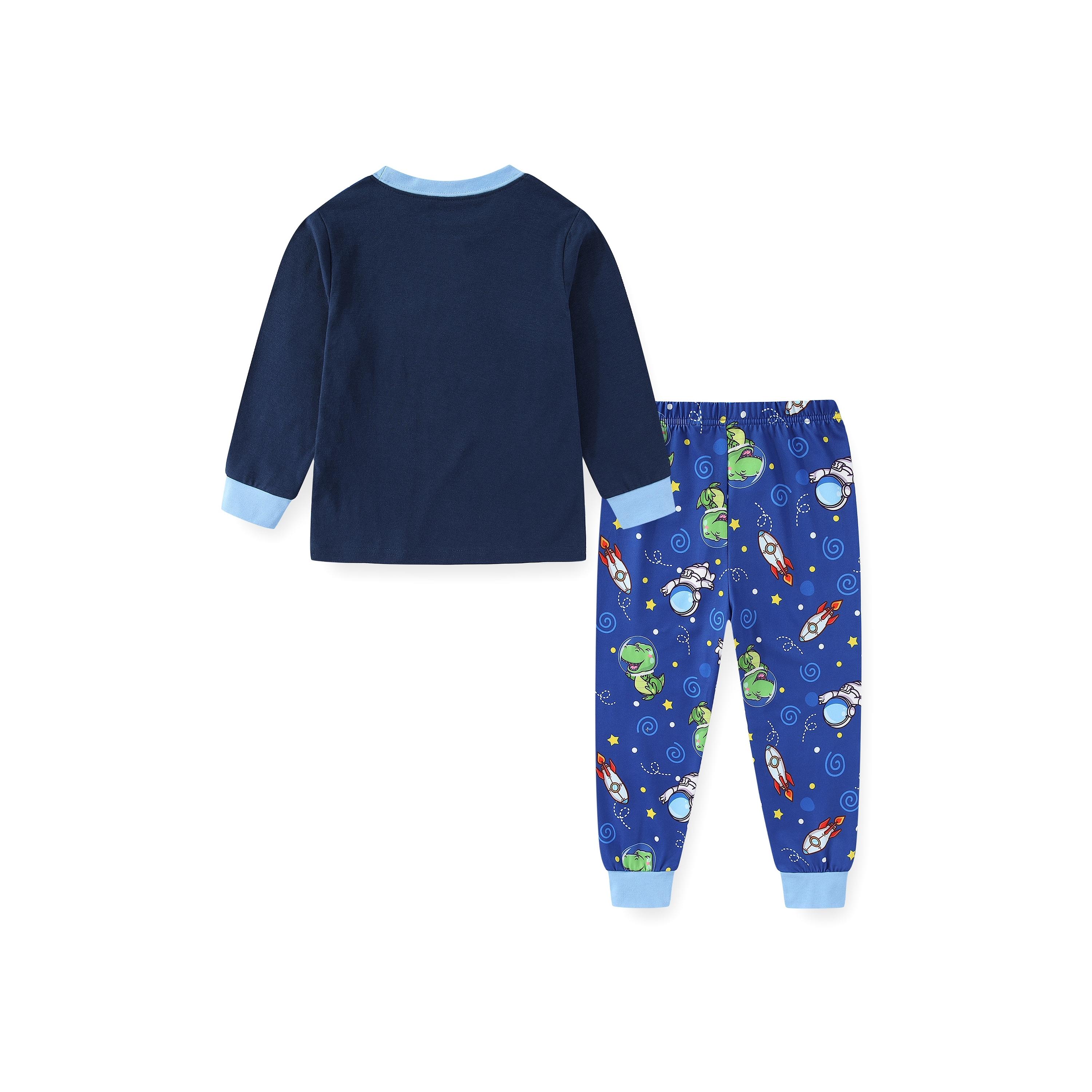 Babyqlo 2-Piece Dino Space Adventure Printed Glow-in-the-Dark T-Shirt with Pyjama-boys-clothing-nightwear-image-4