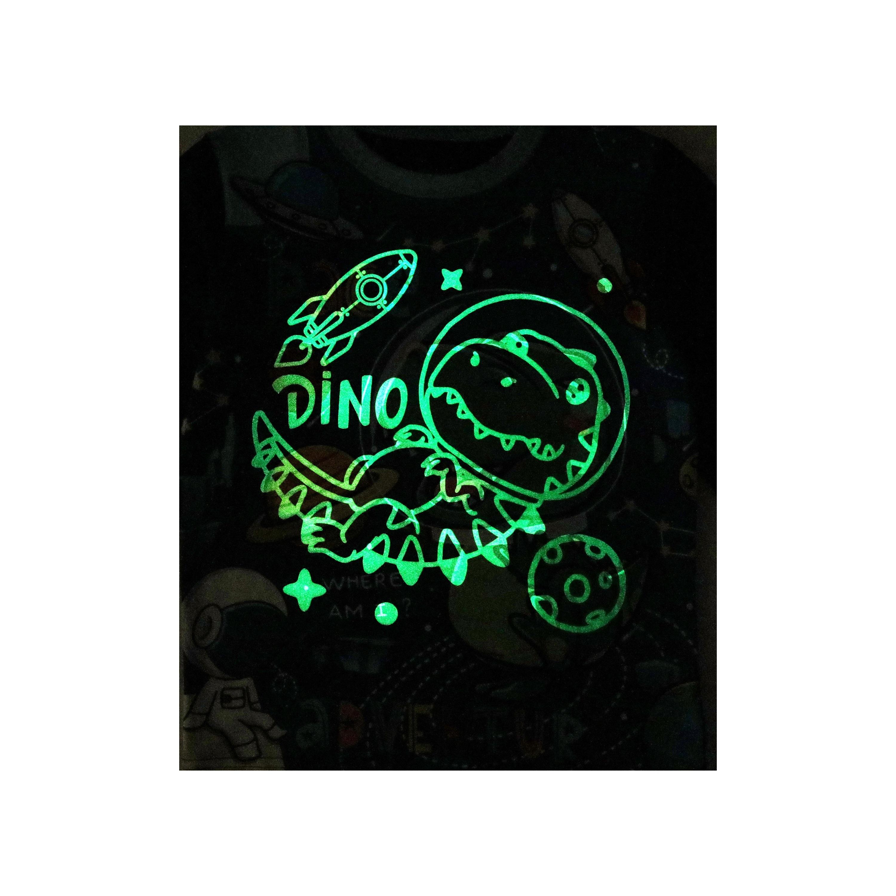 Babyqlo 2-Piece Dino Space Adventure Printed Glow-in-the-Dark T-Shirt with Pyjama-boys-clothing-nightwear-image-5