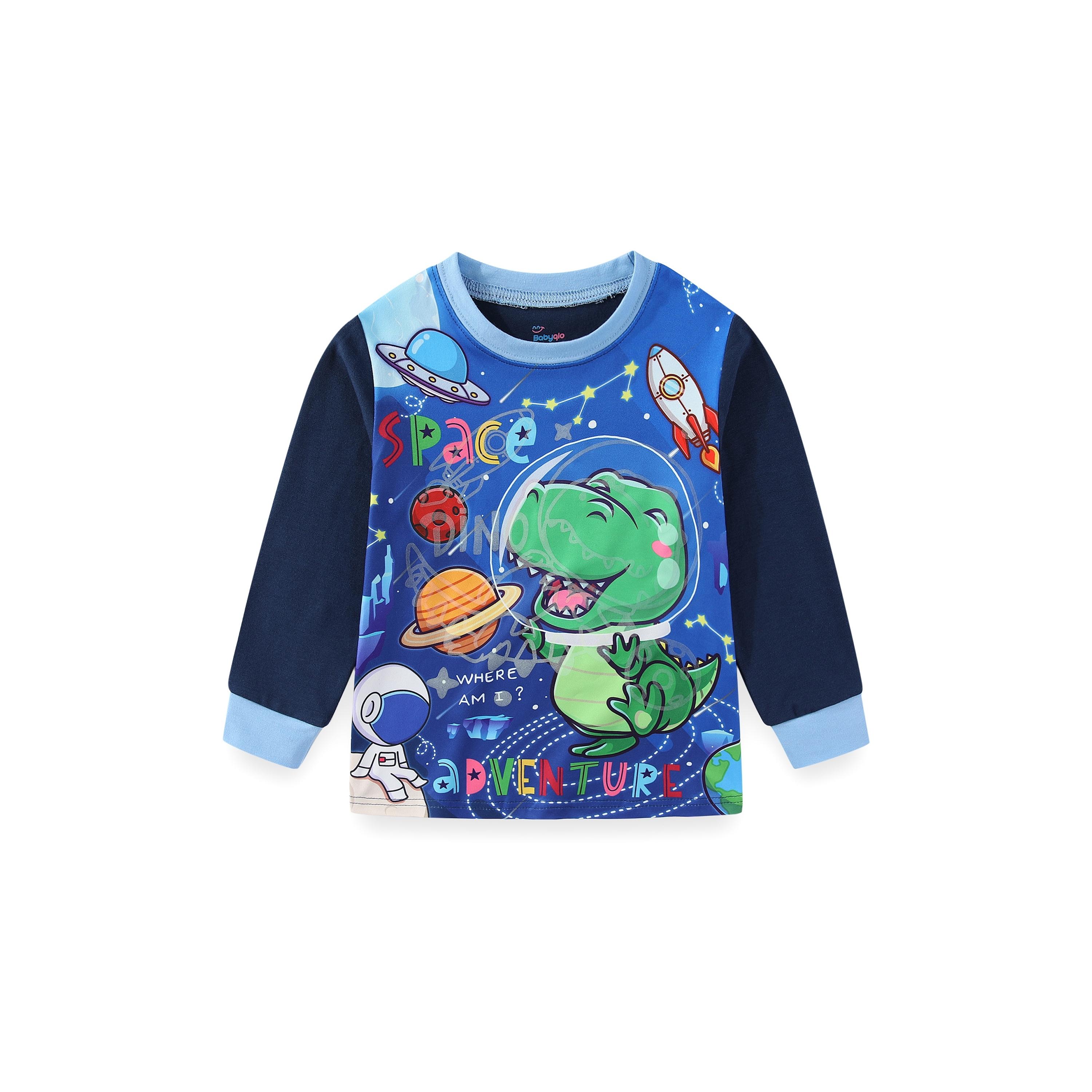 Babyqlo 2-Piece Dino Space Adventure Printed Glow-in-the-Dark T-Shirt with Pyjama-boys-clothing-nightwear-image-6