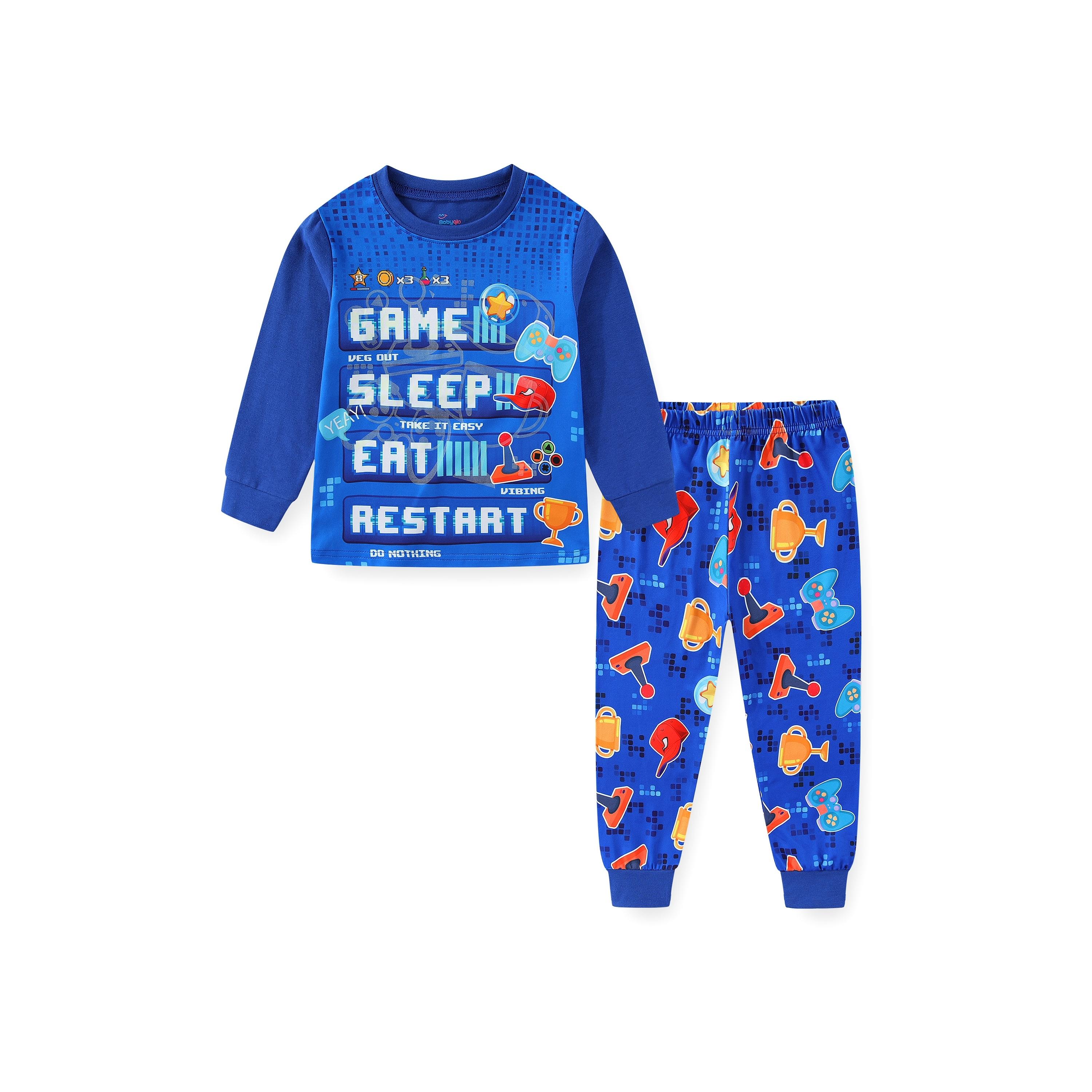 Babyqlo 2-Piece Game On! Printed Glow-in-the-Dark T-Shirt with Pyjama-boys-clothing-nightwear-image-1