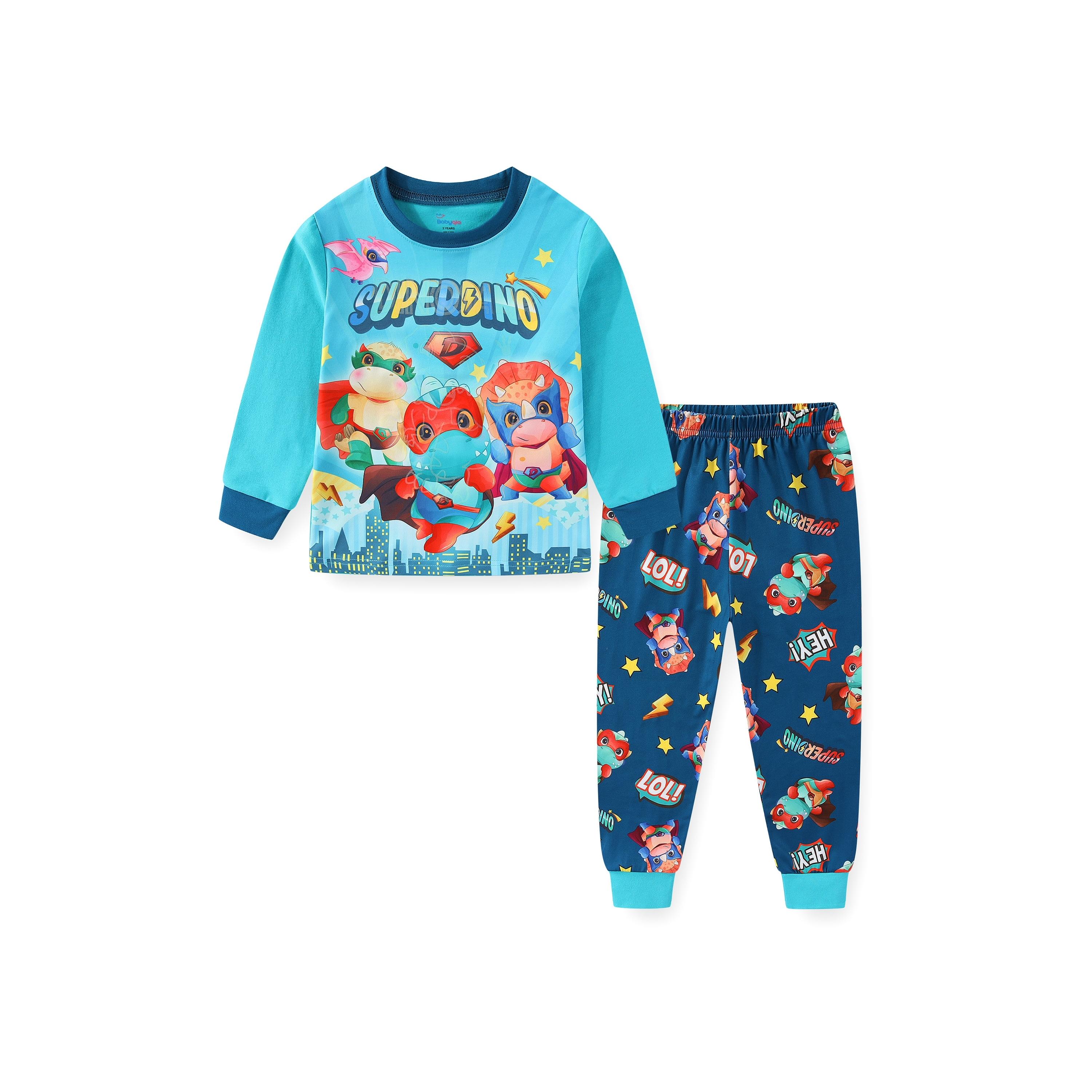 Babyqlo 2-Piece Super Dino Printed Glow-in-the-Dark T-Shirt with Pyjama-boys-clothing-nightwear-image-1