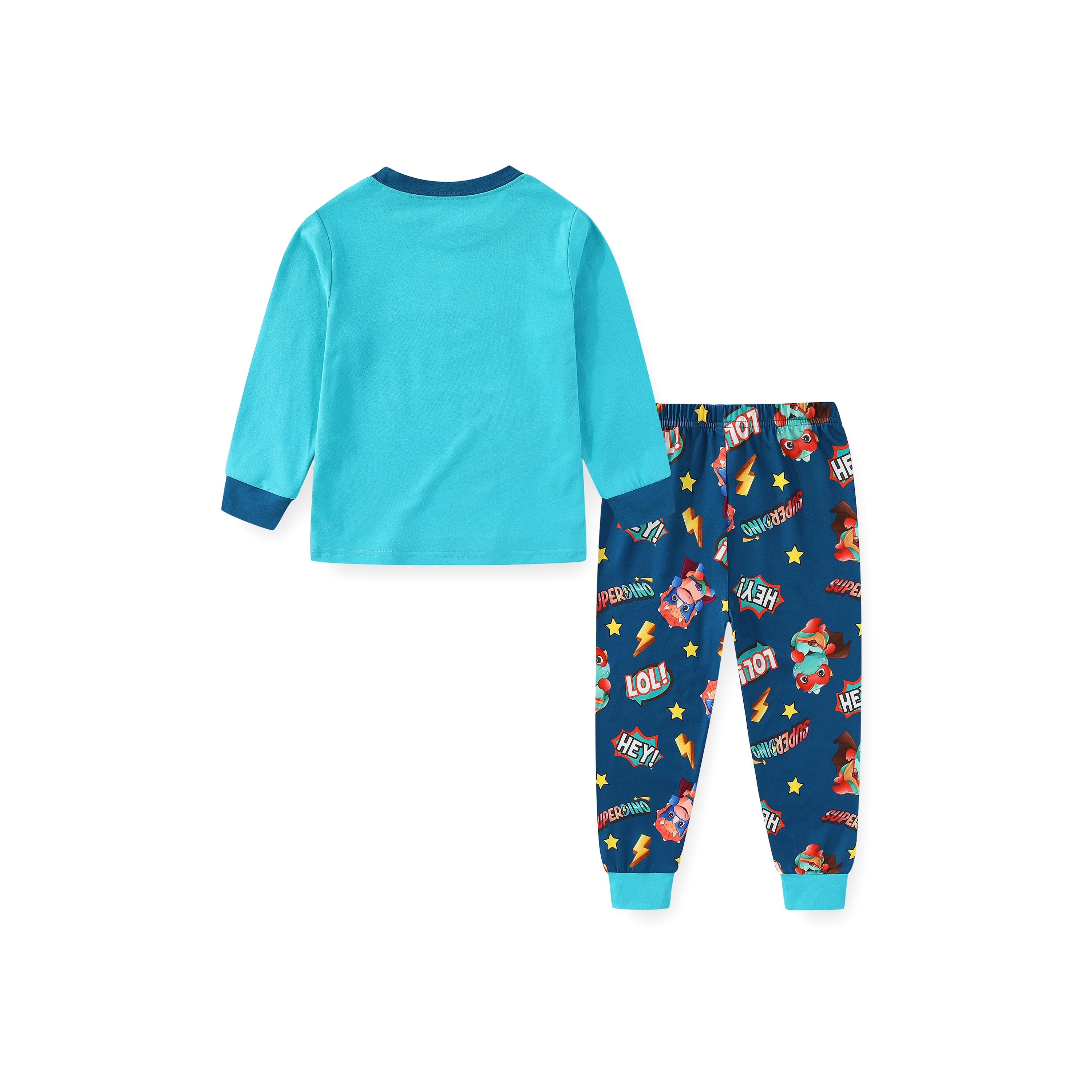 Babyqlo 2-Piece Super Dino Printed Glow-in-the-Dark T-Shirt with Pyjama-boys-clothing-nightwear-image-3