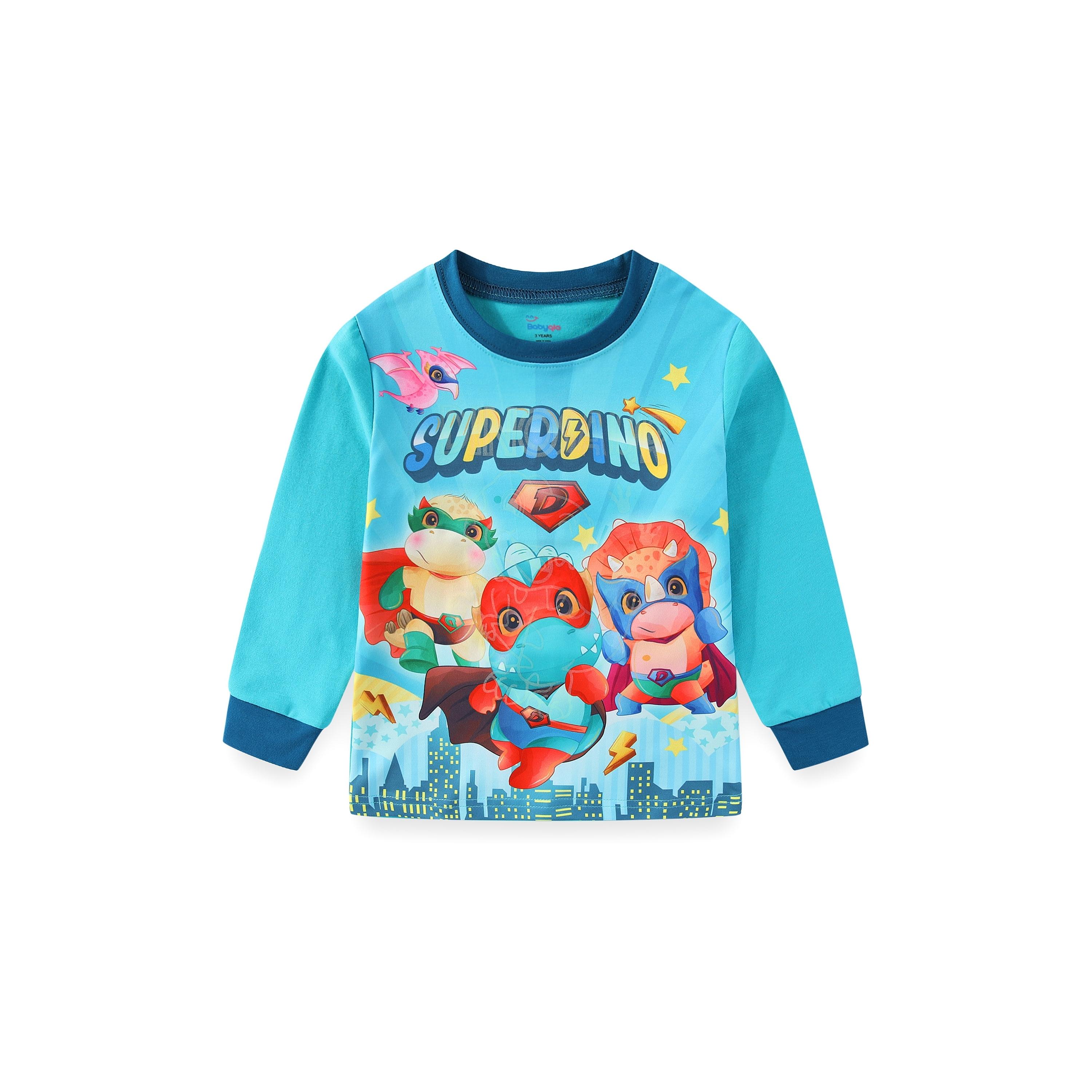 Babyqlo 2-Piece Super Dino Printed Glow-in-the-Dark T-Shirt with Pyjama-boys-clothing-nightwear-image-5