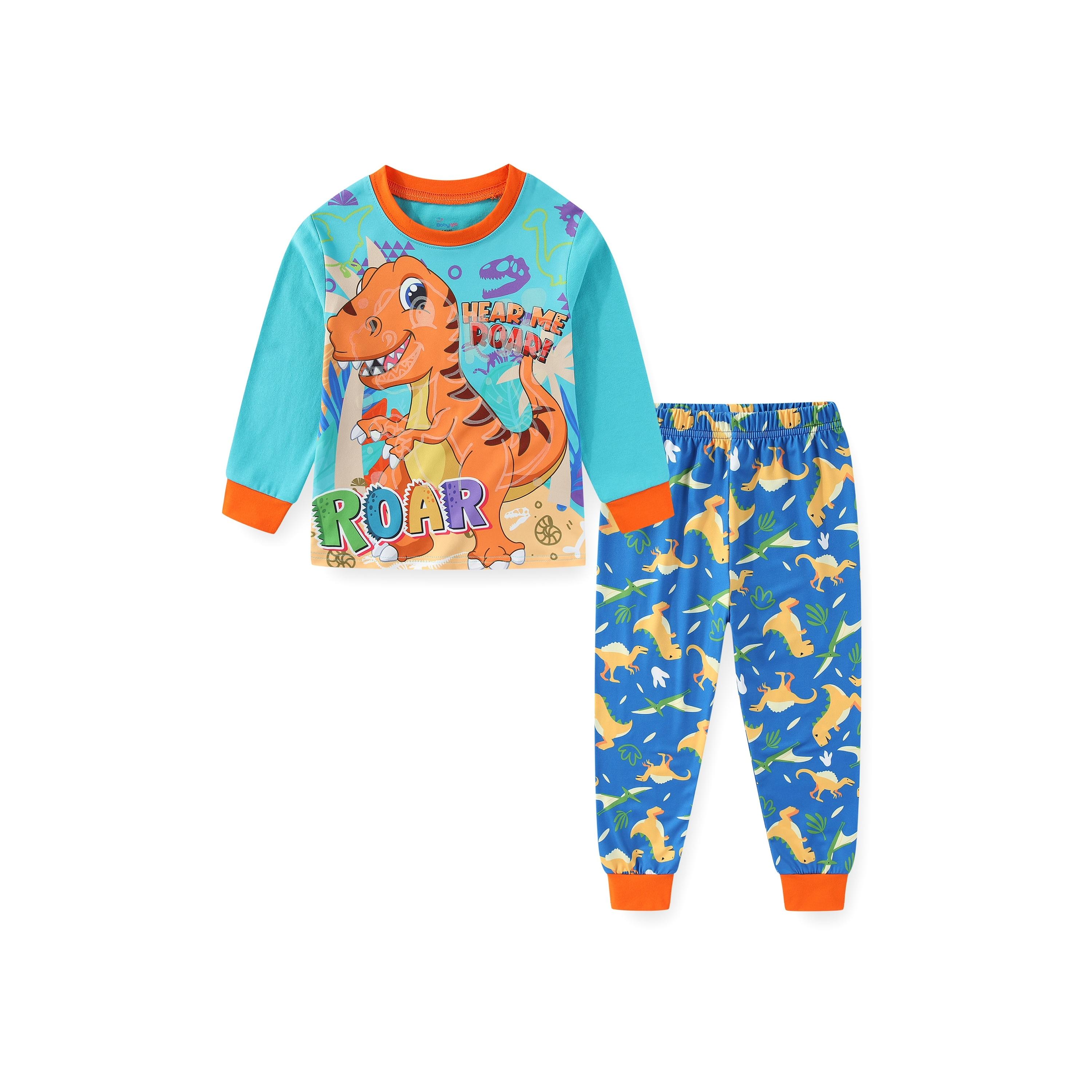 Babyqlo 2-Piece Roaring Dino Printed Glow-in-the-Dark T-Shirt with Pyjama-boys-clothing-nightwear-image-1