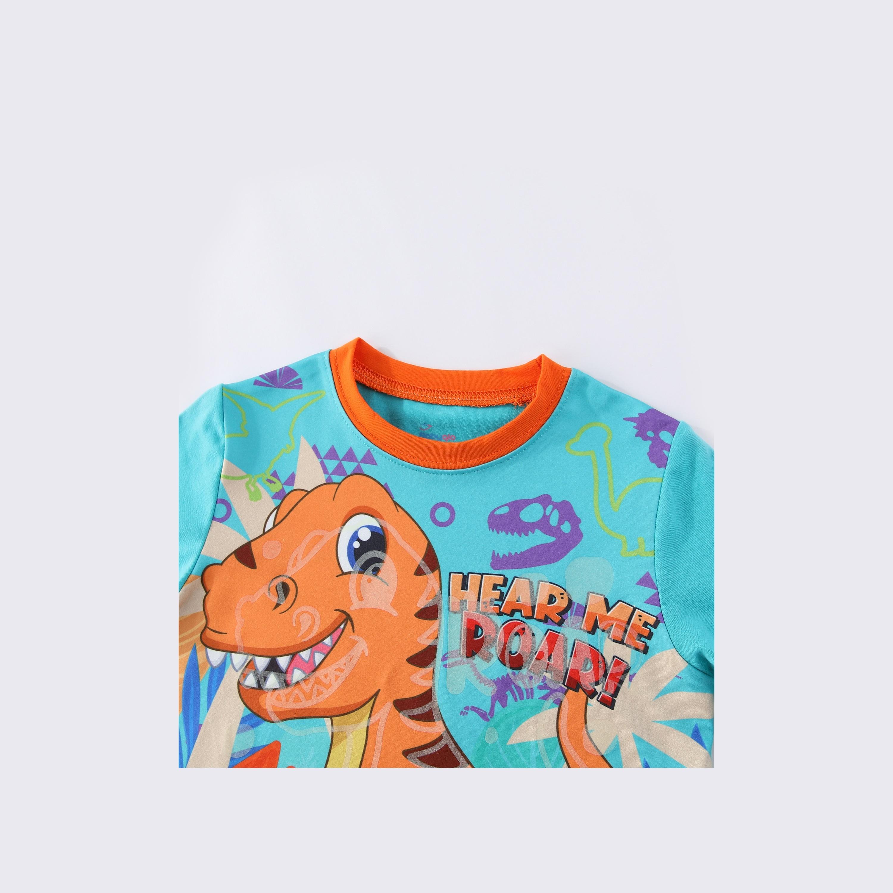 Babyqlo 2-Piece Roaring Dino Printed Glow-in-the-Dark T-Shirt with Pyjama-boys-clothing-nightwear-image-9