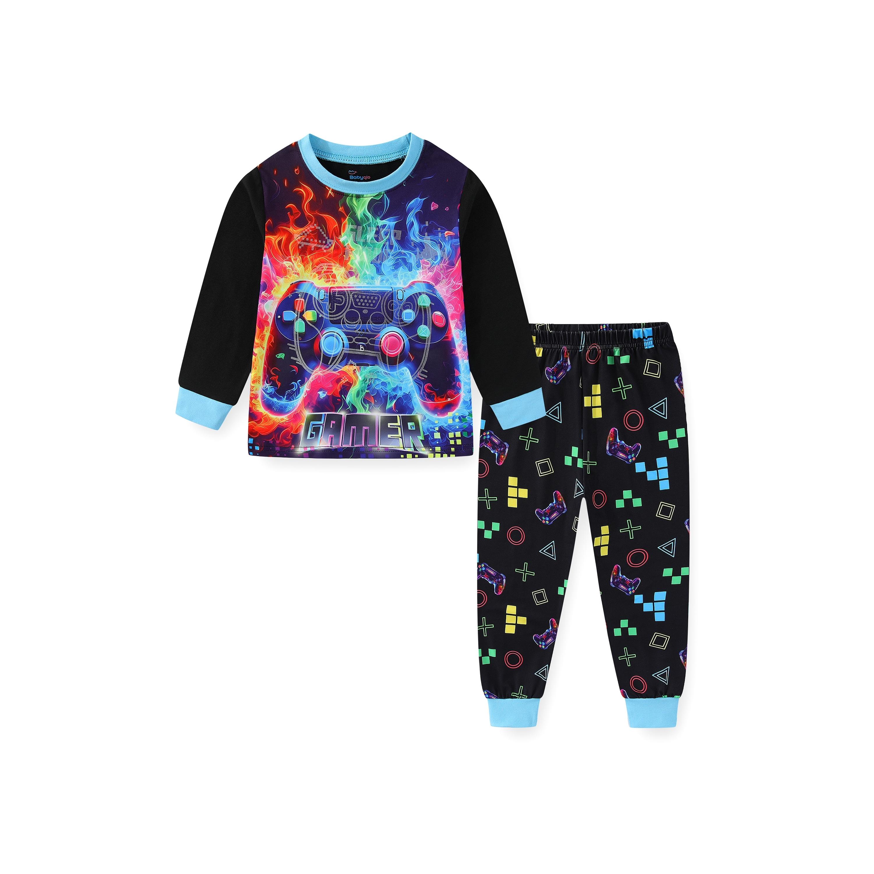 Babyqlo 2-Piece Neon Gamer Printed Glow-in-the-Dark T-Shirt with Pyjama-boys-clothing-nightwear-image-1