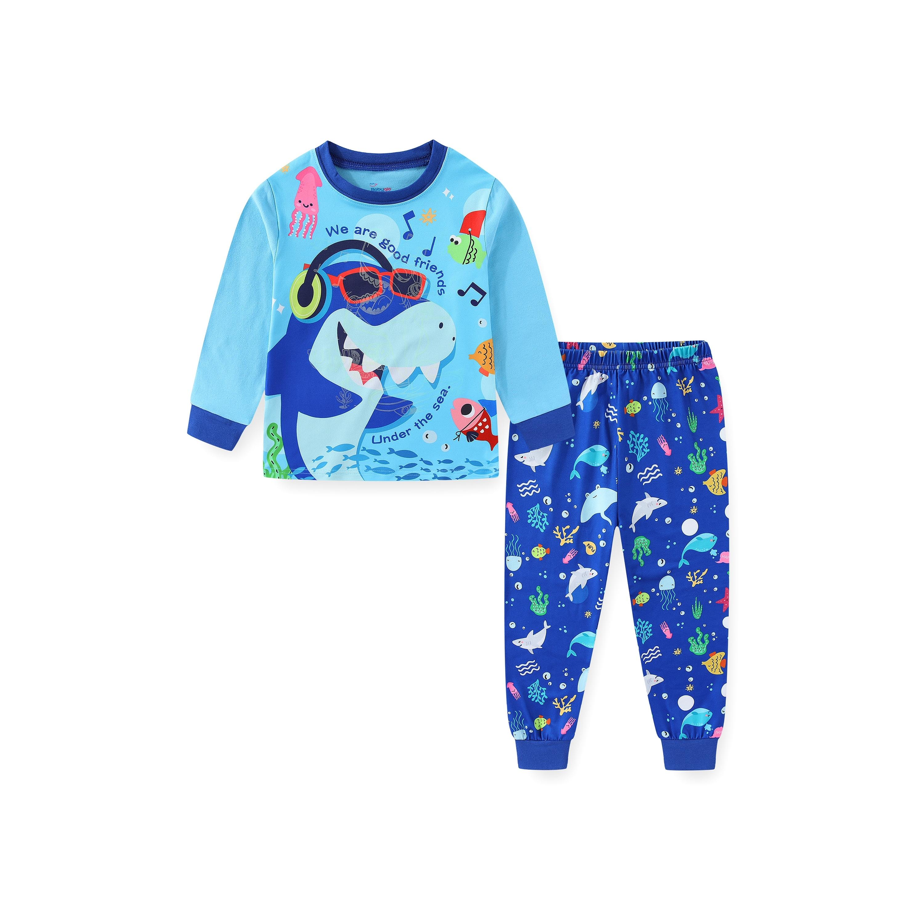 Babyqlo 2-Piece Undersea Friends Printed Glow-in-the-Dark T-Shirt with Pyjama-boys-clothing-nightwear-image-1