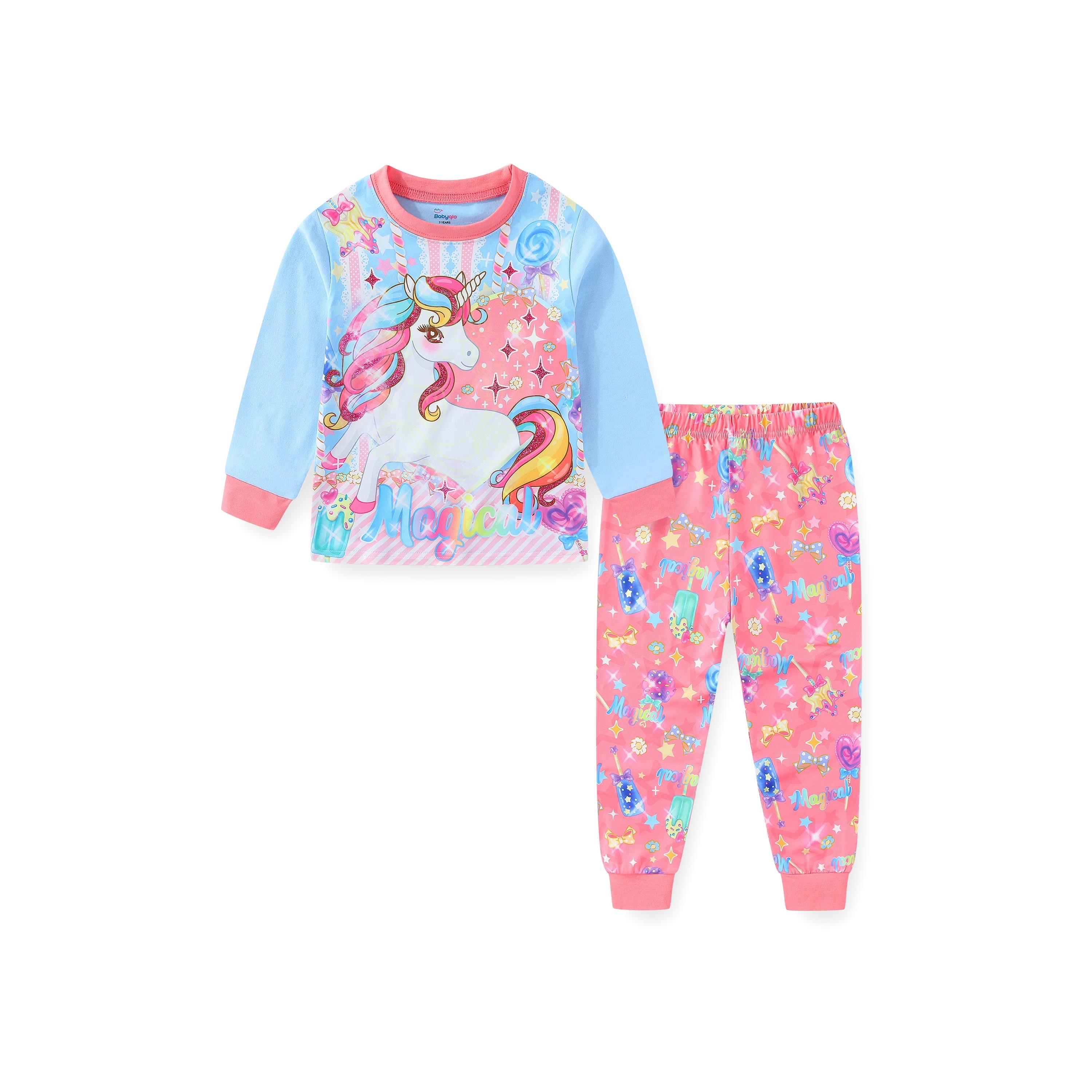 Babyqlo 2-Piece Magical Unicorn Printed Glow-in-the-Dark T-Shirt with Pyjama-girls-clothing-nightwear-image-1