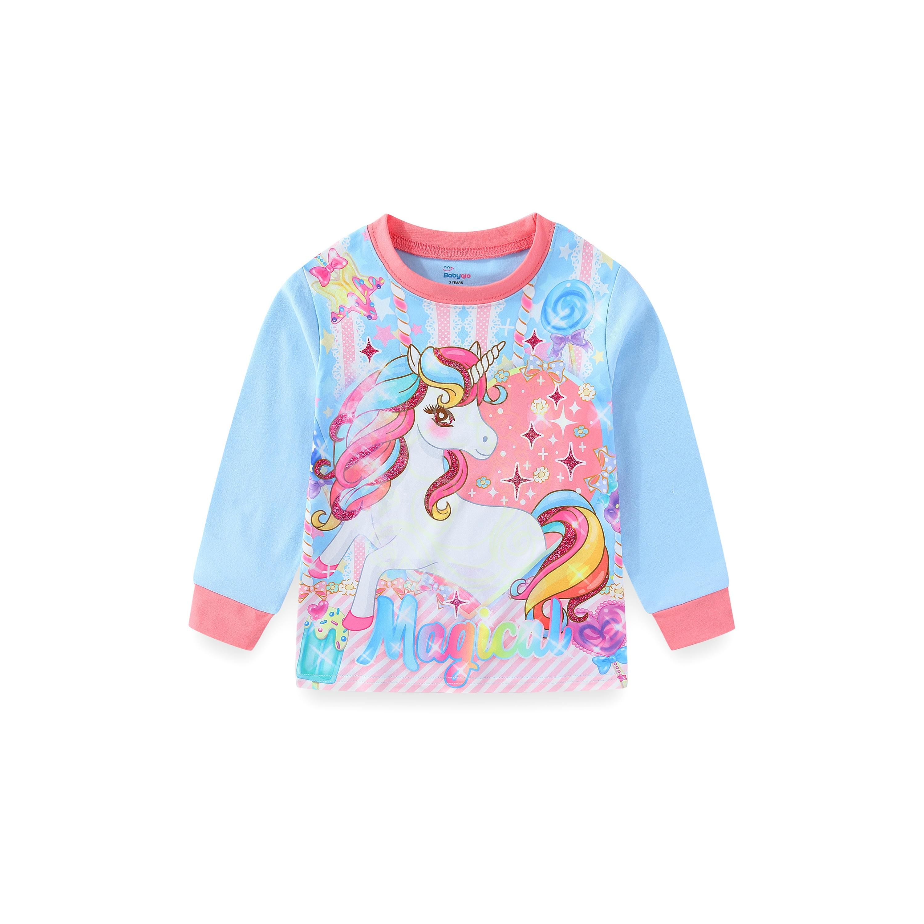 Babyqlo 2-Piece Magical Unicorn Printed Glow-in-the-Dark T-Shirt with Pyjama-girls-clothing-nightwear-image-5