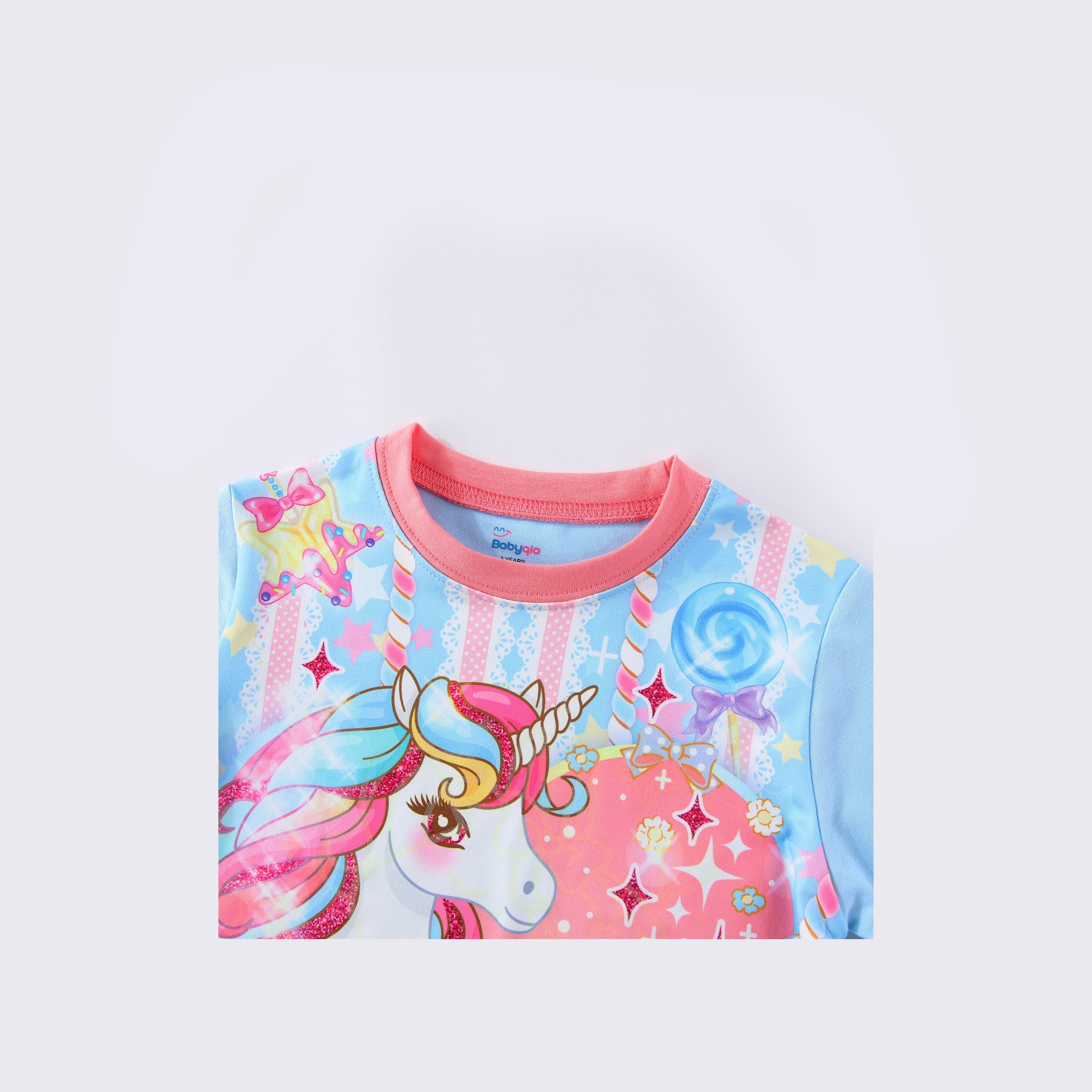 Babyqlo 2-Piece Magical Unicorn Printed Glow-in-the-Dark T-Shirt with Pyjama-girls-clothing-nightwear-image-7