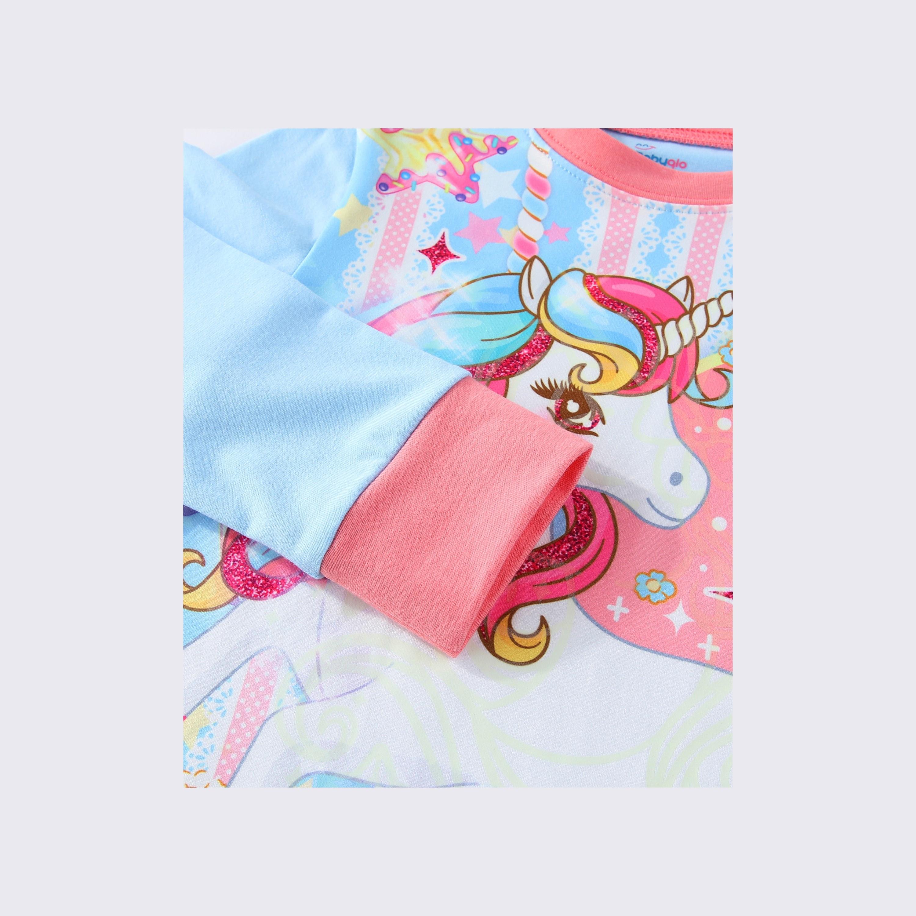 Babyqlo 2-Piece Magical Unicorn Printed Glow-in-the-Dark T-Shirt with Pyjama-girls-clothing-nightwear-image-8
