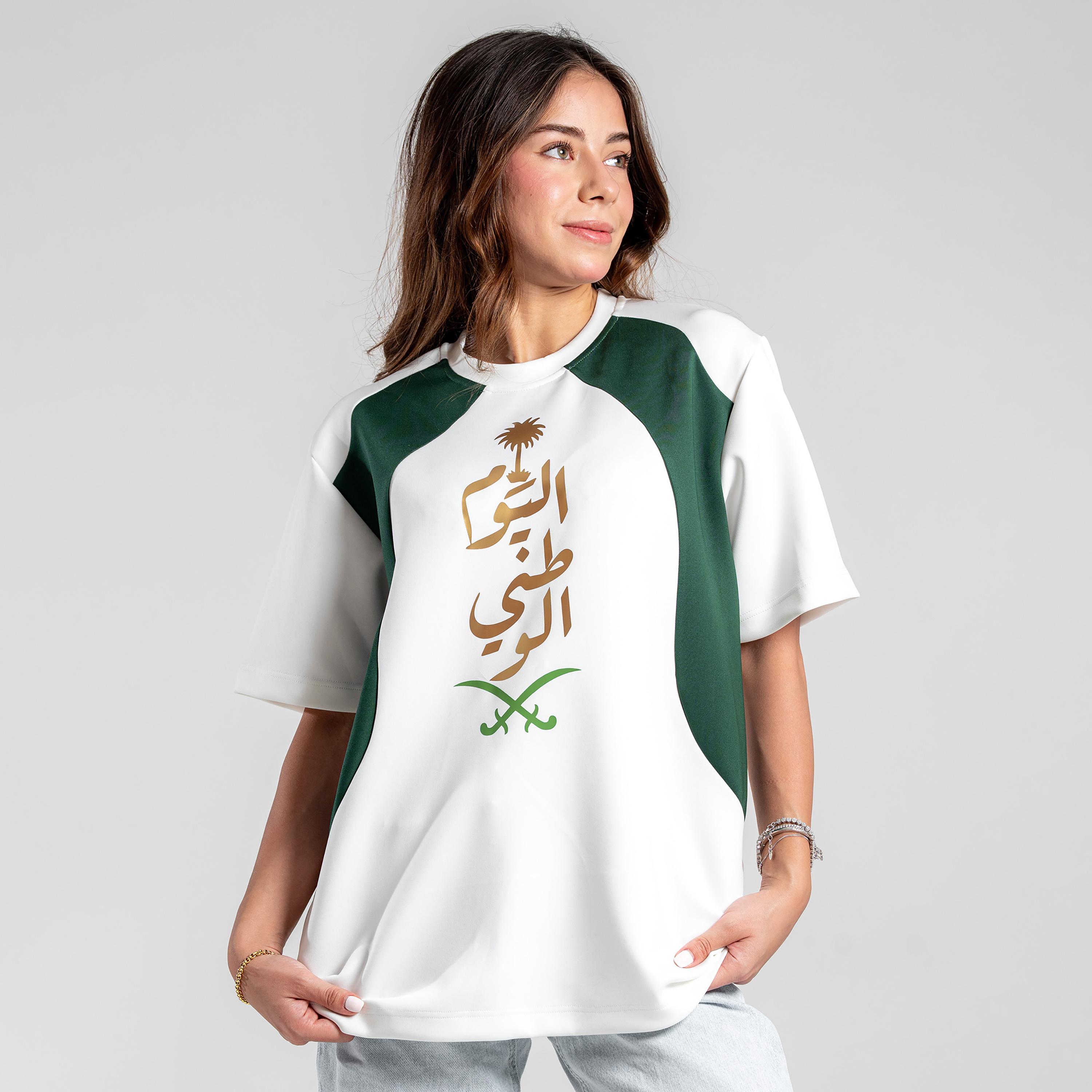 sanefn Saudi Emblem Colorblock Crew Neck Short Sleeves Women's National Day T-Shirt-women-clothing-tshirts-image-1
