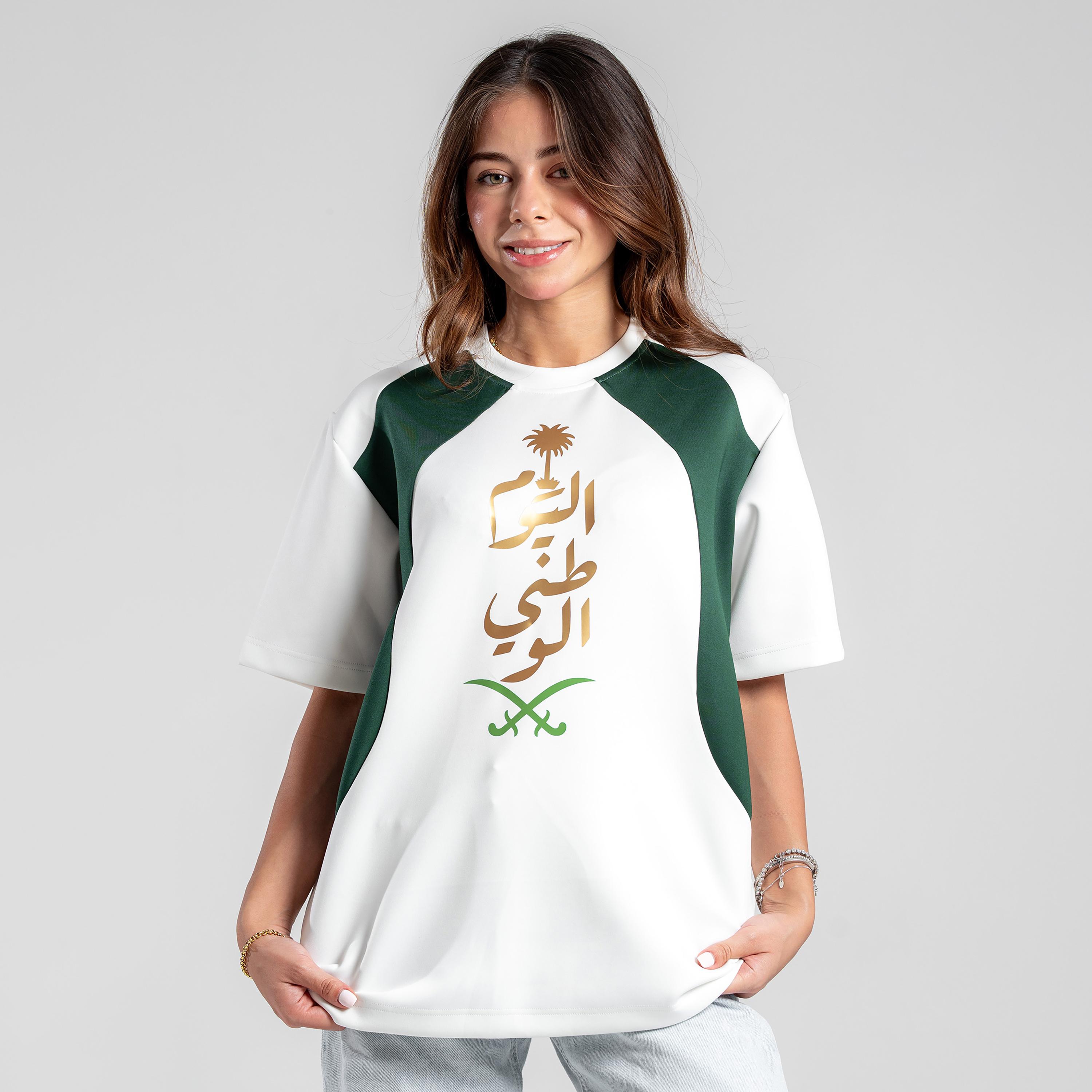 sanefn Saudi Emblem Colorblock Crew Neck Short Sleeves Women's National Day T-Shirt-women-clothing-tshirts-image-2