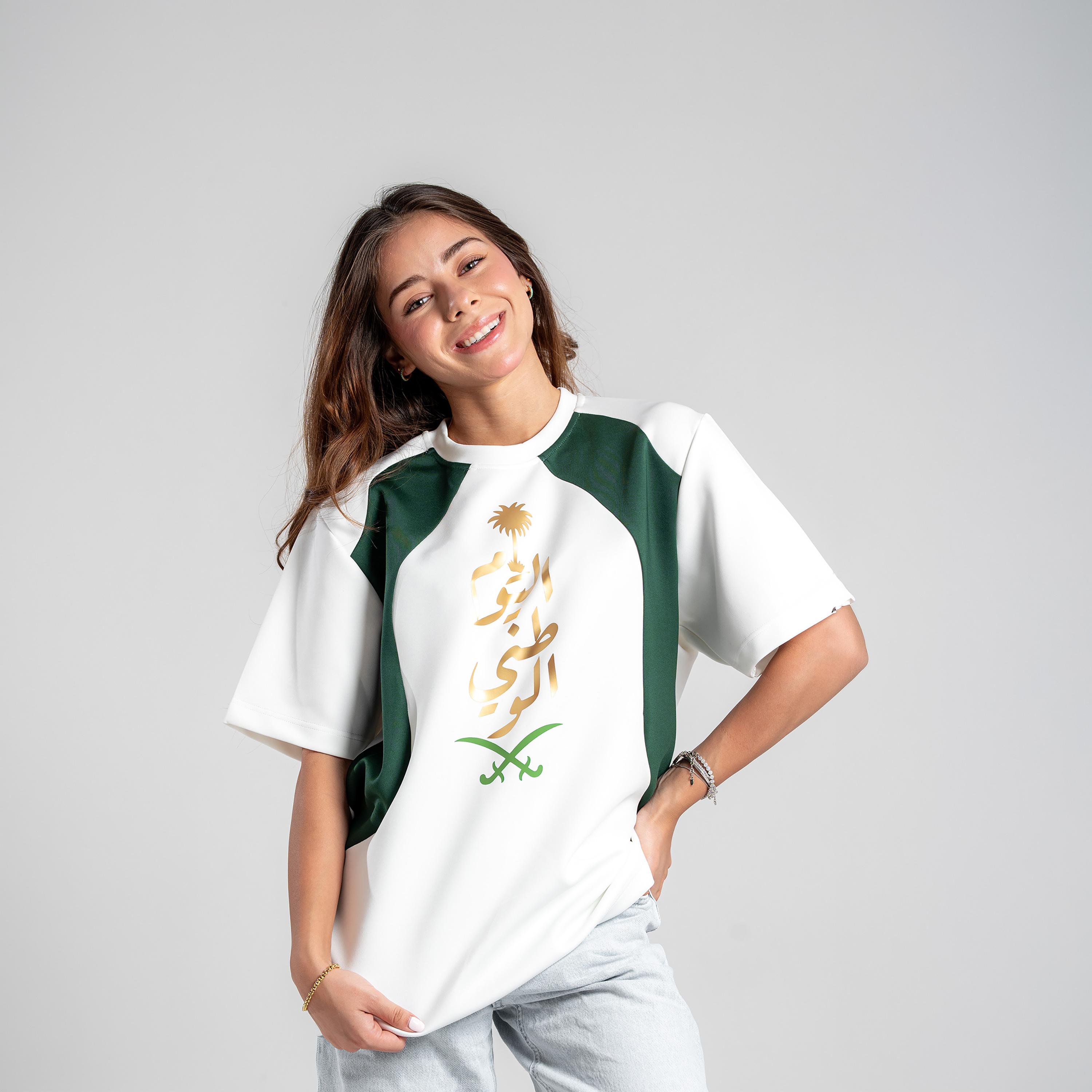 sanefn Saudi Emblem Colorblock Crew Neck Short Sleeves Women's National Day T-Shirt-women-clothing-tshirts-image-3