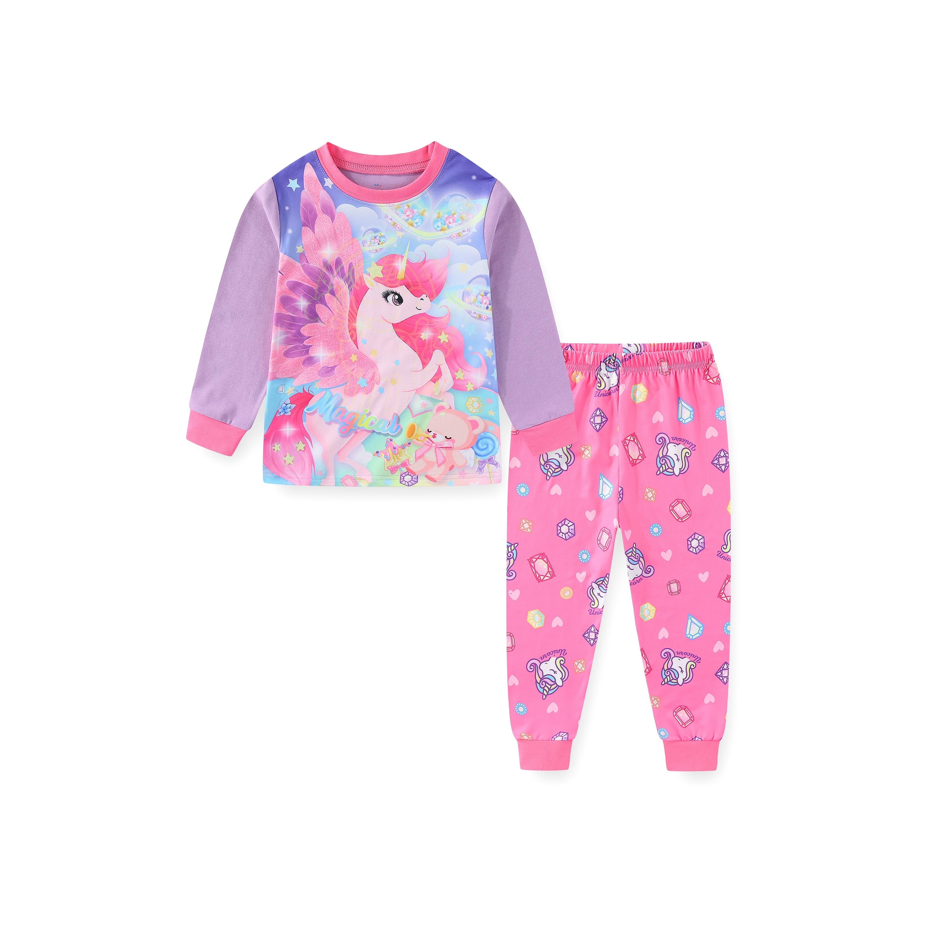 Babyqlo 2-Piece Starry Night Unicorn Printed Glow-in-the-Dark T-Shirt with Pyjama-baby-girls-clothing-nightwear-pyjamasets-image-1