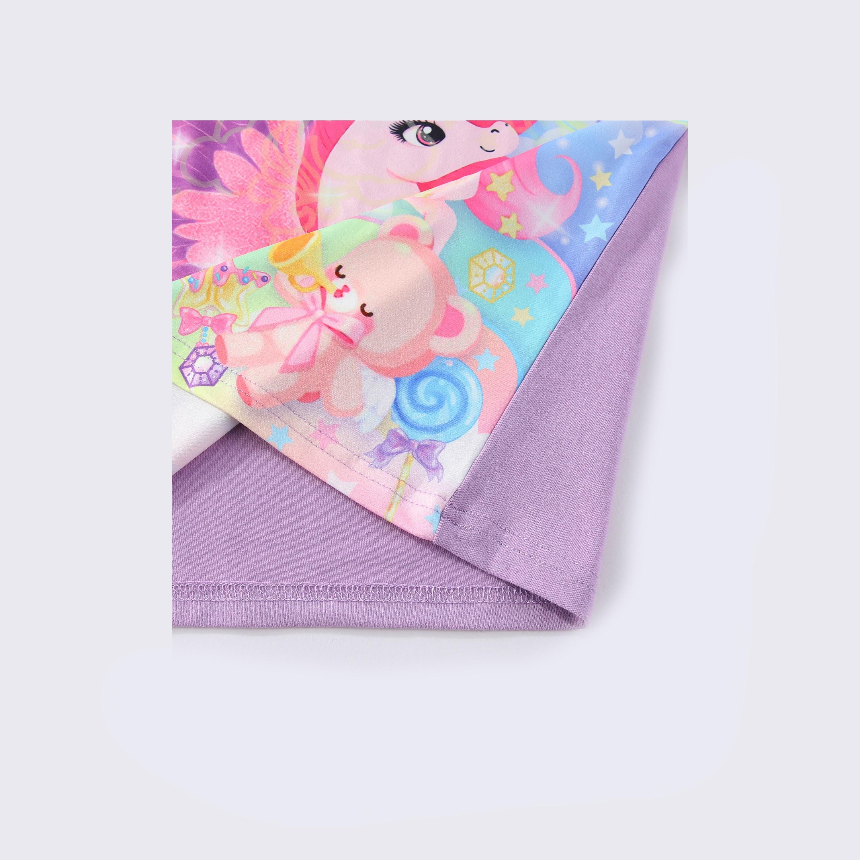 Babyqlo 2-Piece Starry Night Unicorn Printed Glow-in-the-Dark T-Shirt with Pyjama-baby-girls-clothing-nightwear-pyjamasets-image-3
