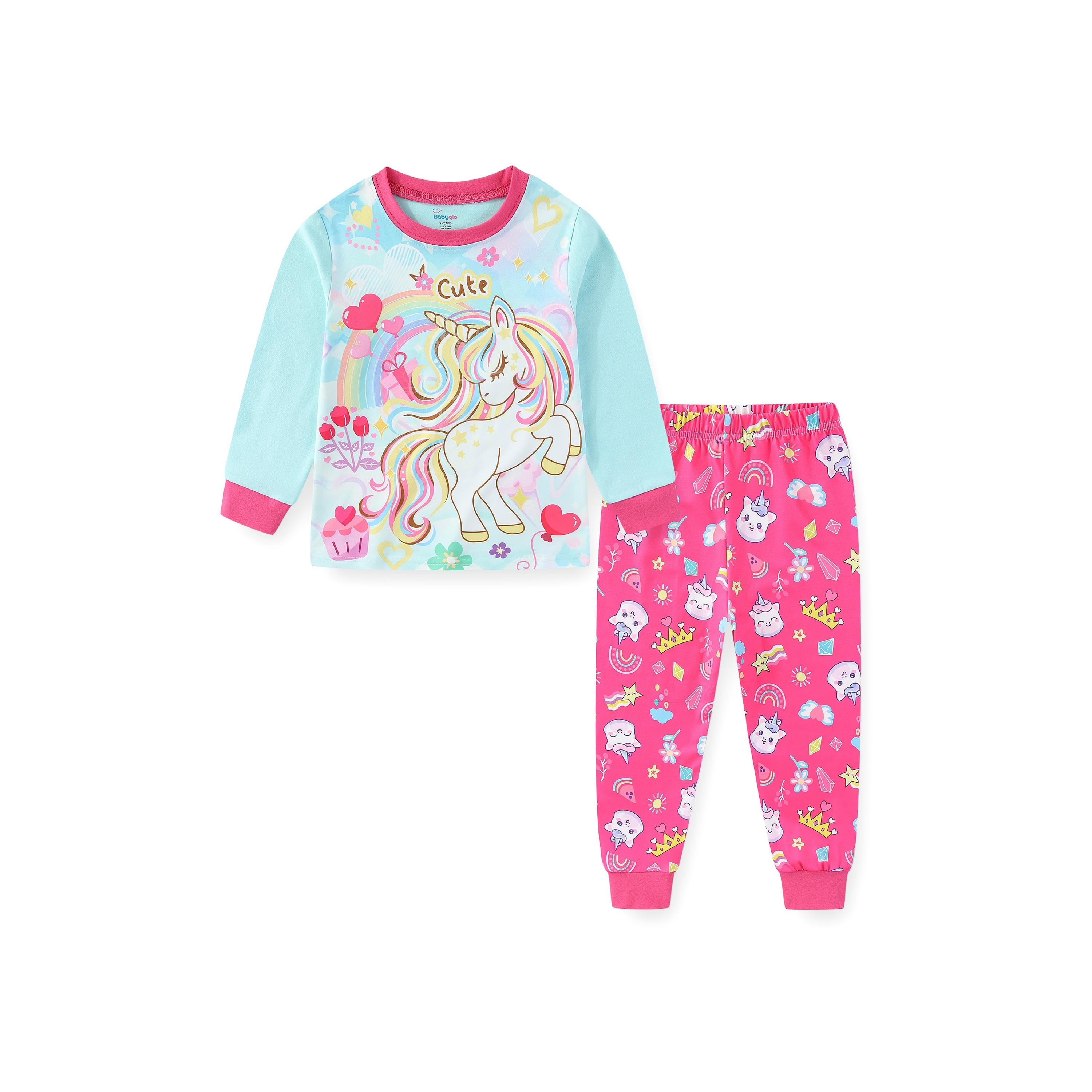 Babyqlo 2-Piece Rainbow Dreams Printed Glow-in-the-Dark T-Shirt with Pyjama-baby-girls-clothing-nightwear-pyjamasets-image-1