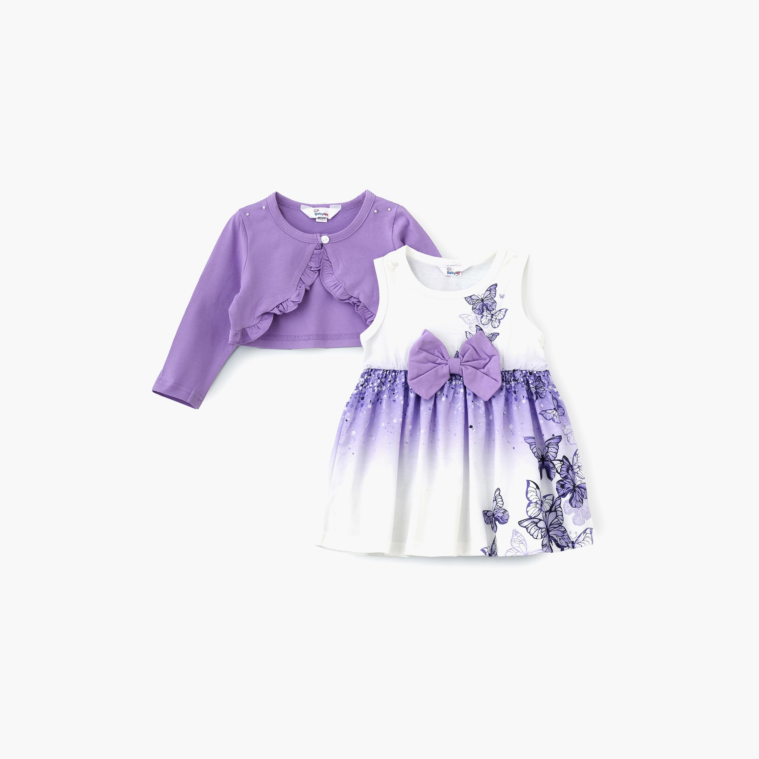 فستان من التول بدون أكمام بطبعة فراشات مع جاكيت من بيبيكلو-girls-clothing-dressesandjumpsuits-image-1