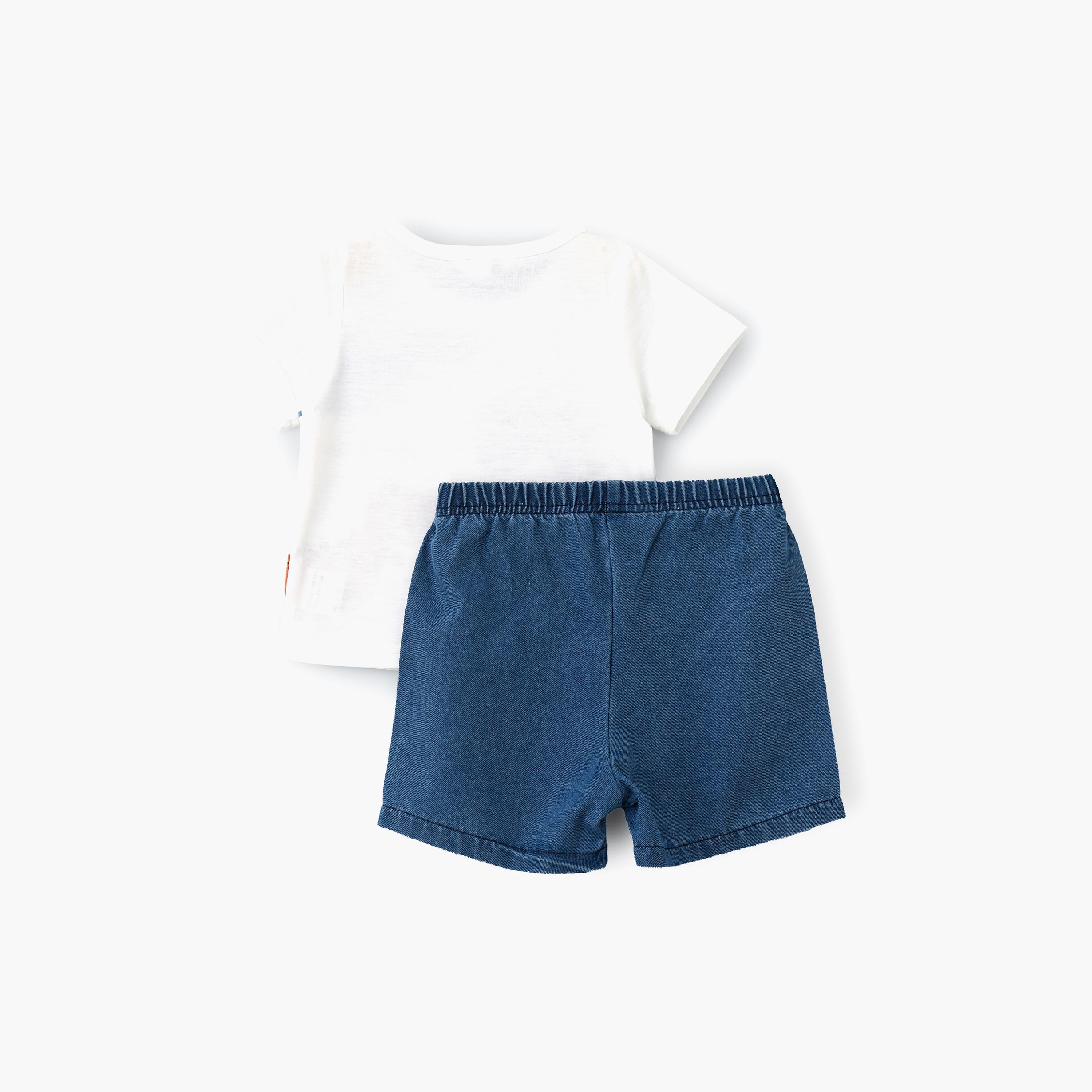 Babyqlo Dino Printed Short Sleeves T-Shirt with Shorts-boys-clothing-setsandcoords-image-2