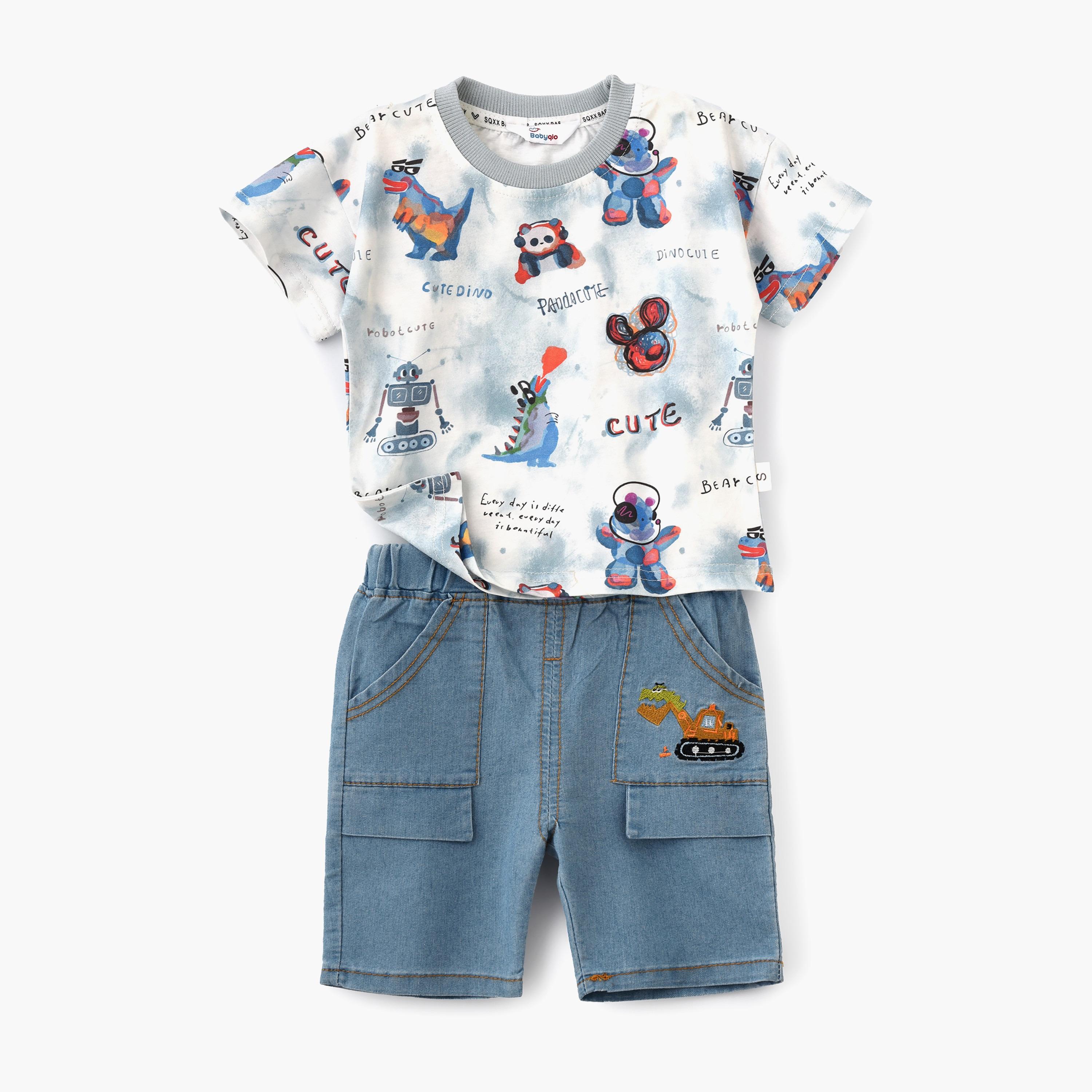 تي شيرت بأكمام قصيرة وشورت بطبعة رسوم متحركة من بيبيكلو-boys-clothing-setsandcoords-image-1