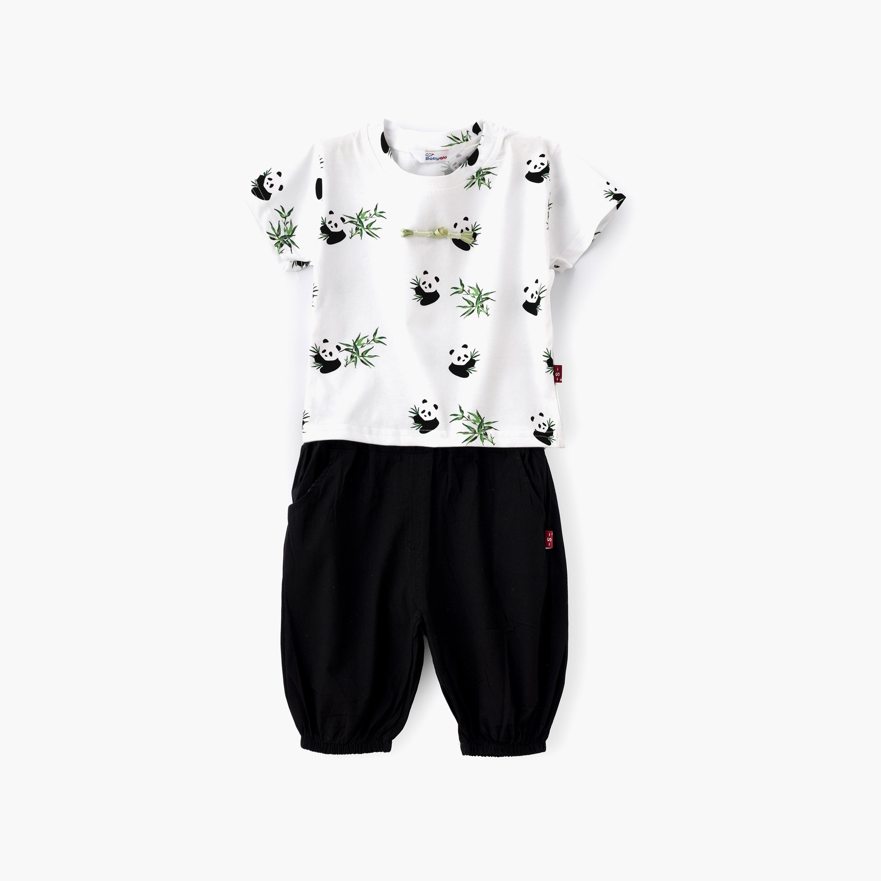 Babyqlo Panda Printed Short Sleeves T-Shirt with Shorts-boys-clothing-setsandcoords-image-1