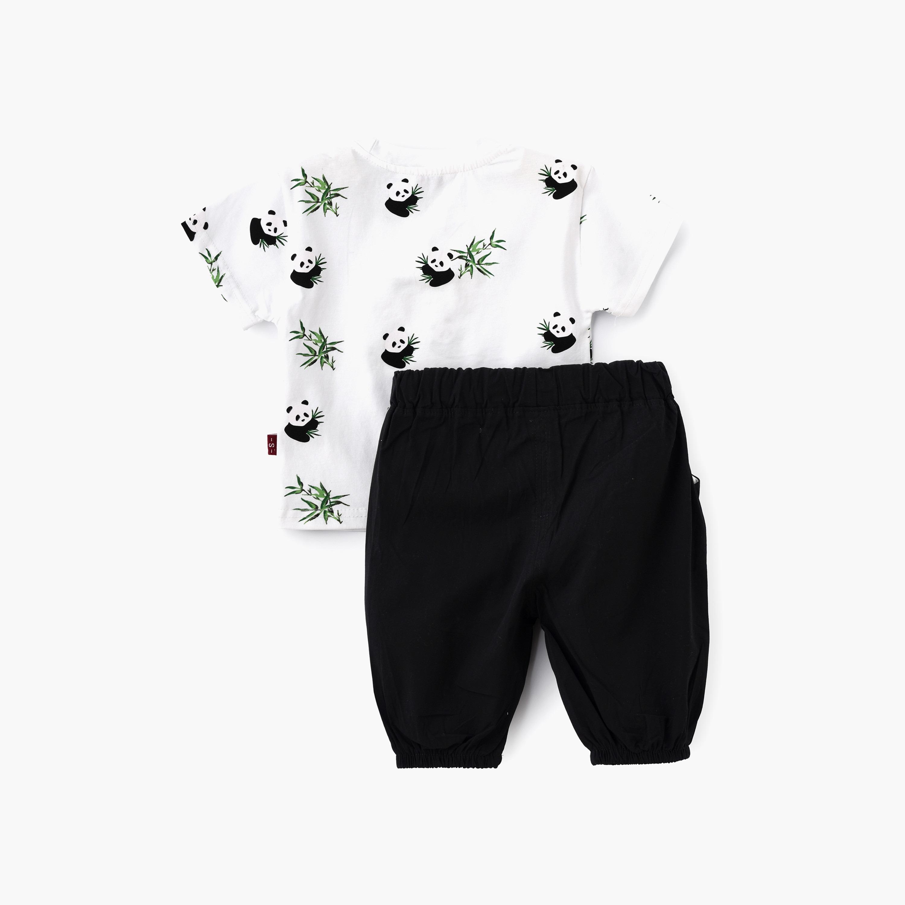 Babyqlo Panda Printed Short Sleeves T-Shirt with Shorts-boys-clothing-setsandcoords-image-2