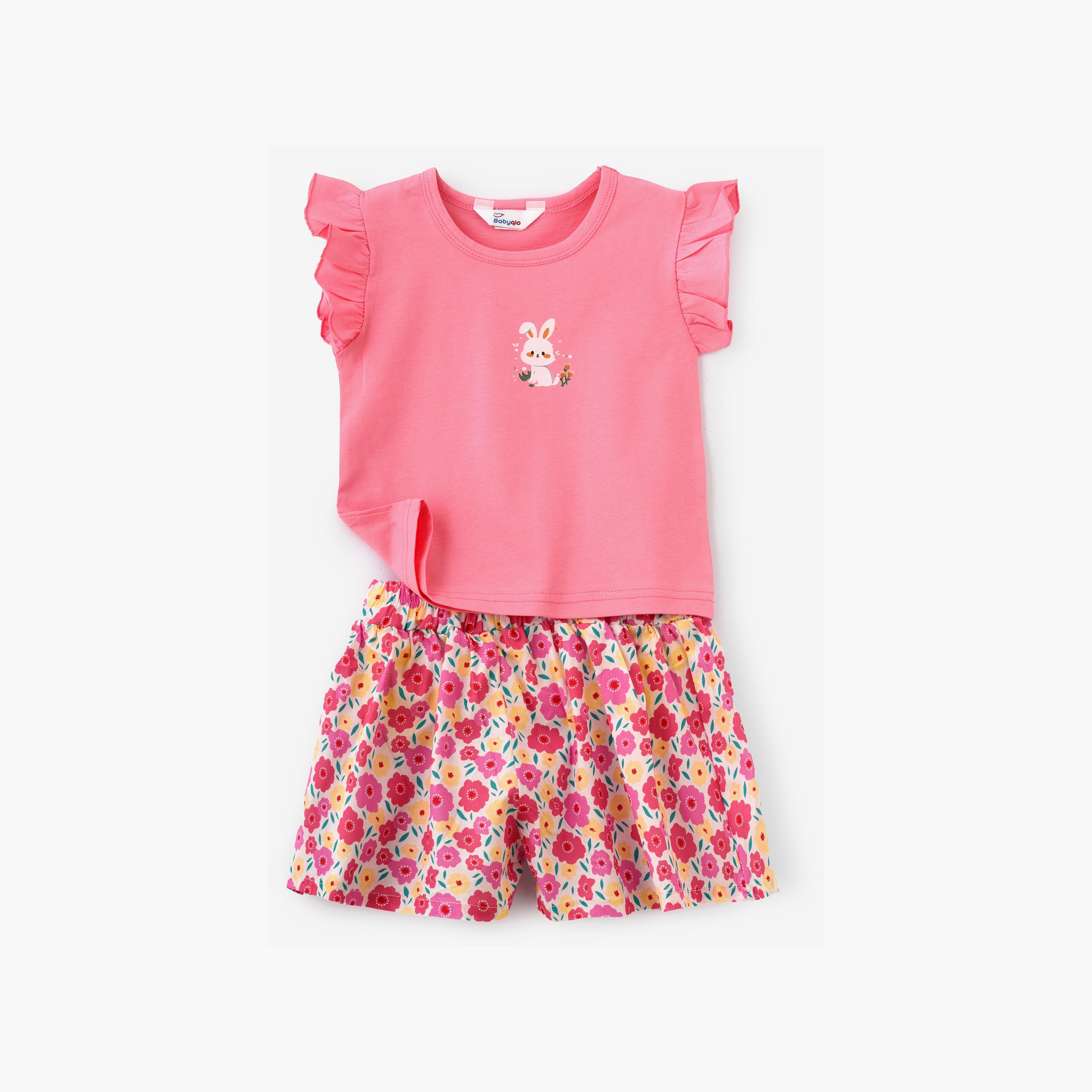 Babyqlo Floral Printed Sleeveless T-Shirt with Shorts-baby-girls-clothing-setsandcoords-image-1