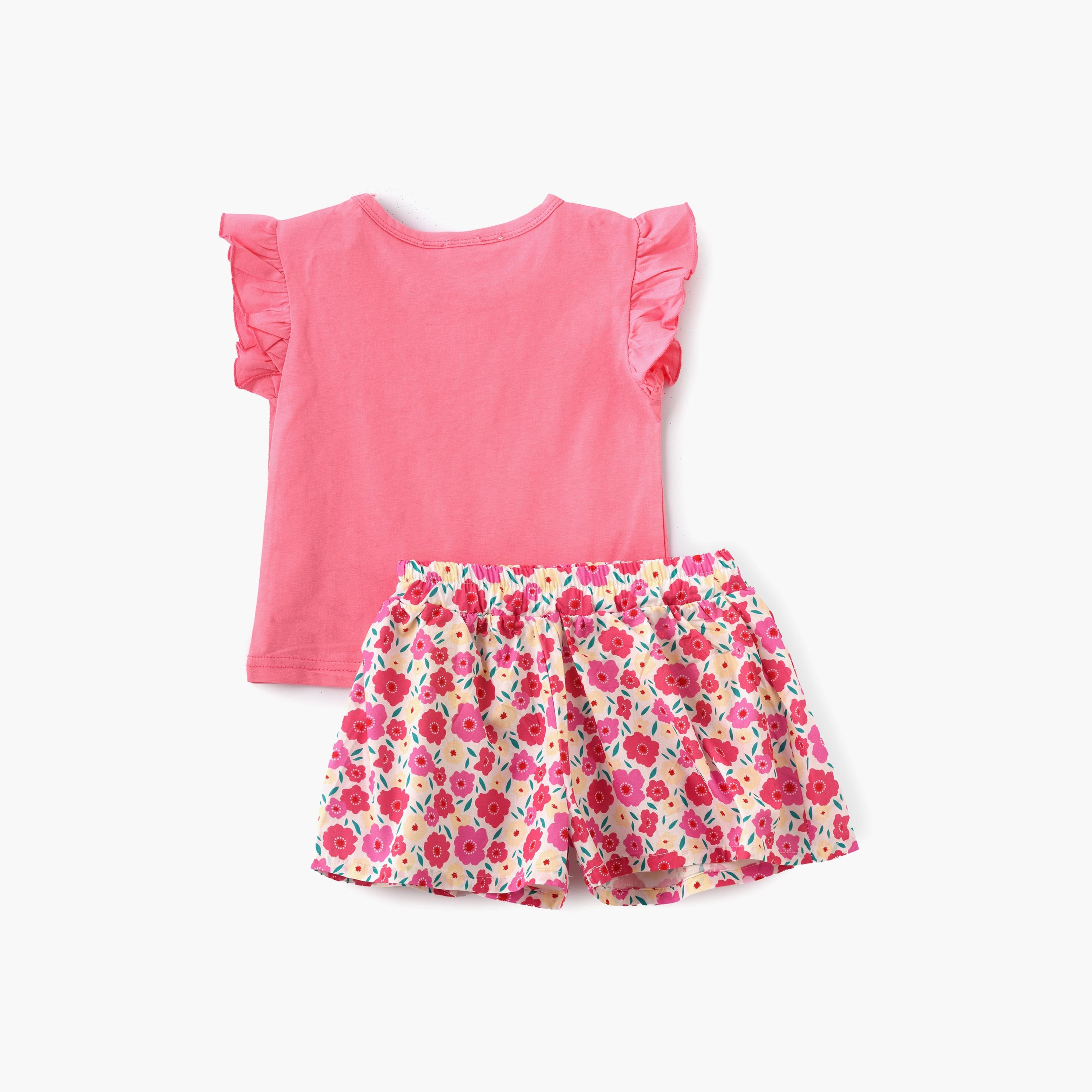 Babyqlo Floral Printed Sleeveless T-Shirt with Shorts-baby-girls-clothing-setsandcoords-image-2