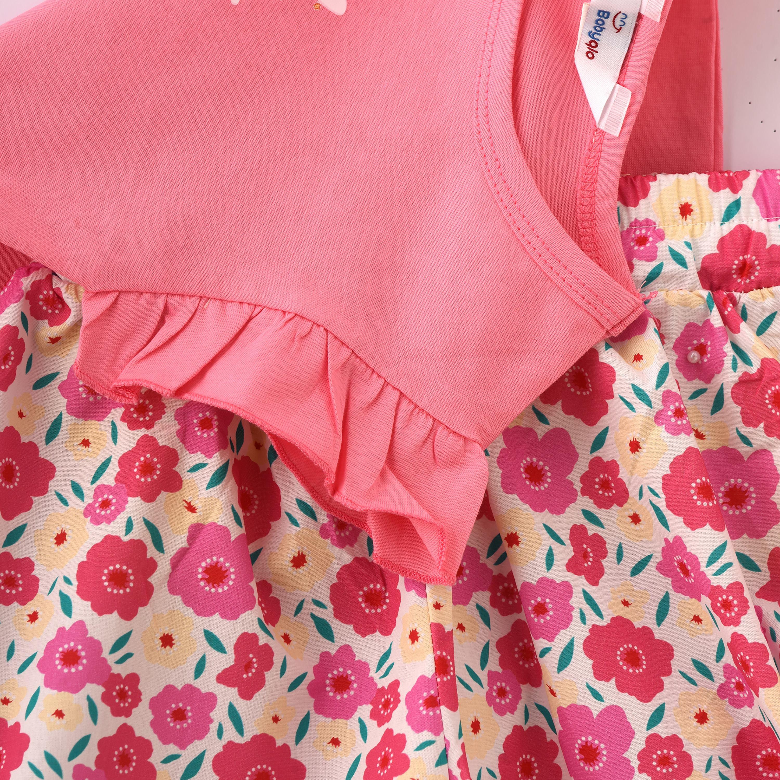 Babyqlo Floral Printed Sleeveless T-Shirt with Shorts-baby-girls-clothing-setsandcoords-image-3