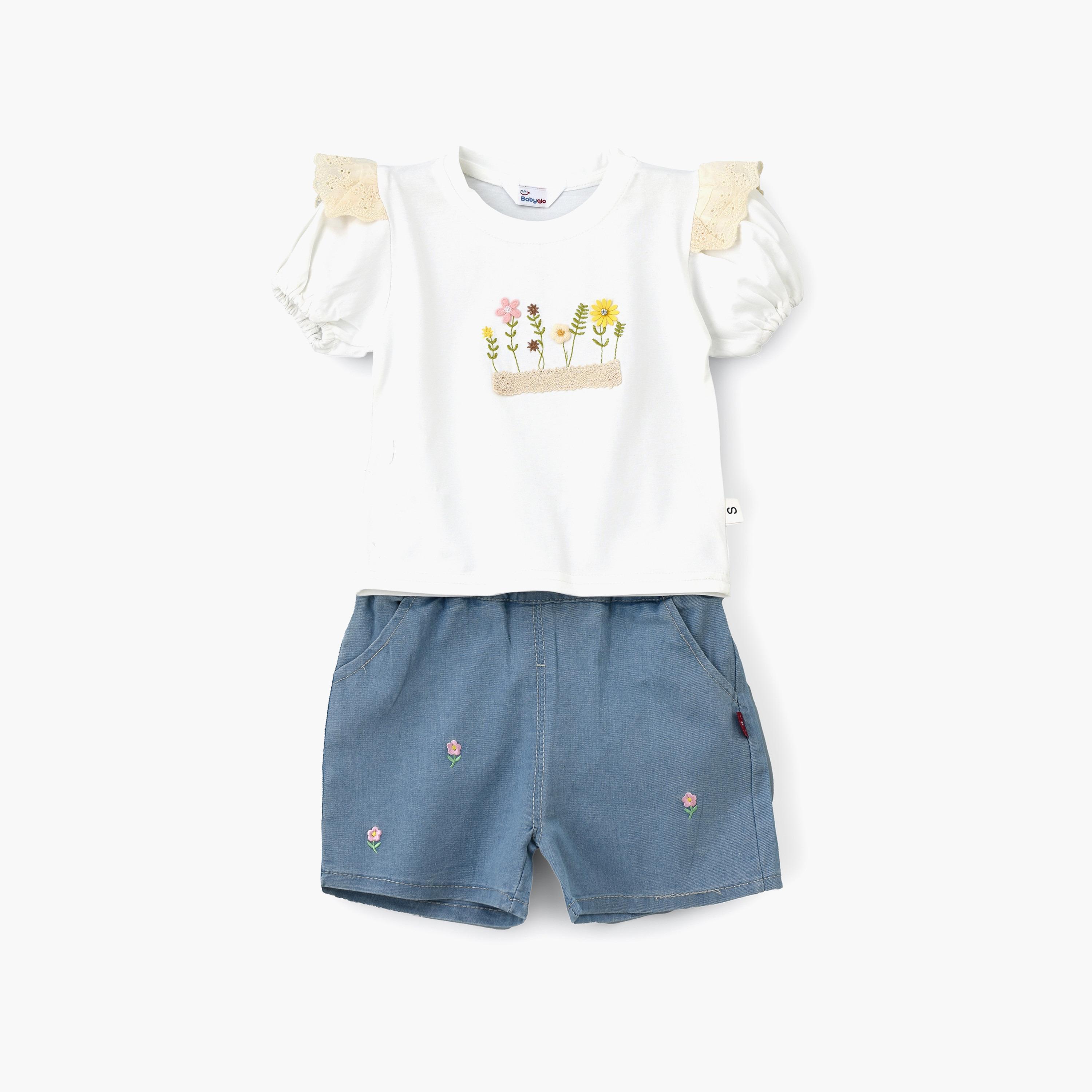 تي شيرت بأكمام قصيرة وطبعة زهور مع شورت من بيبيكلو-baby-girls-clothing-setsandcoords-image-1