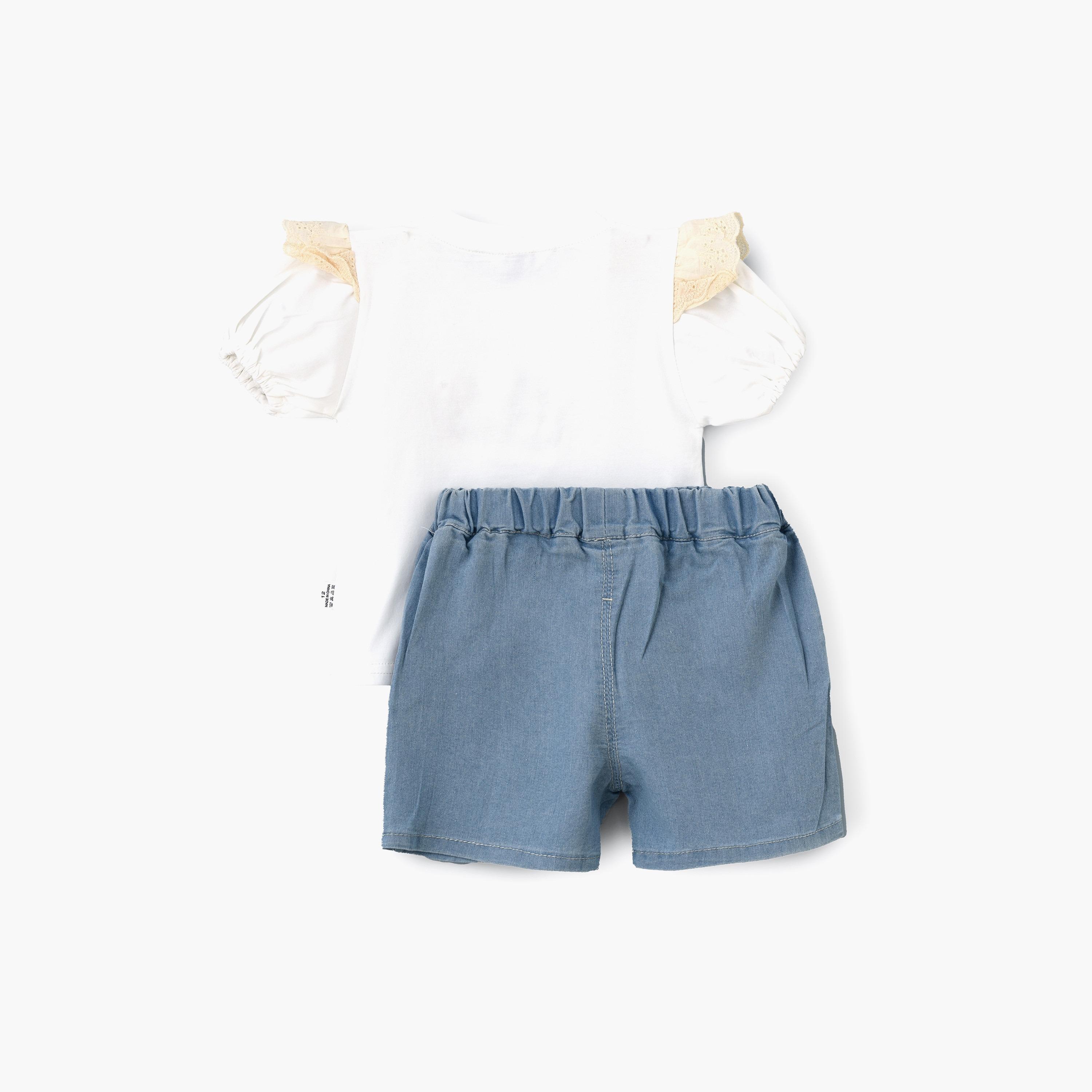 تي شيرت بأكمام قصيرة وطبعة زهور مع شورت من بيبيكلو-baby-girls-clothing-setsandcoords-image-2