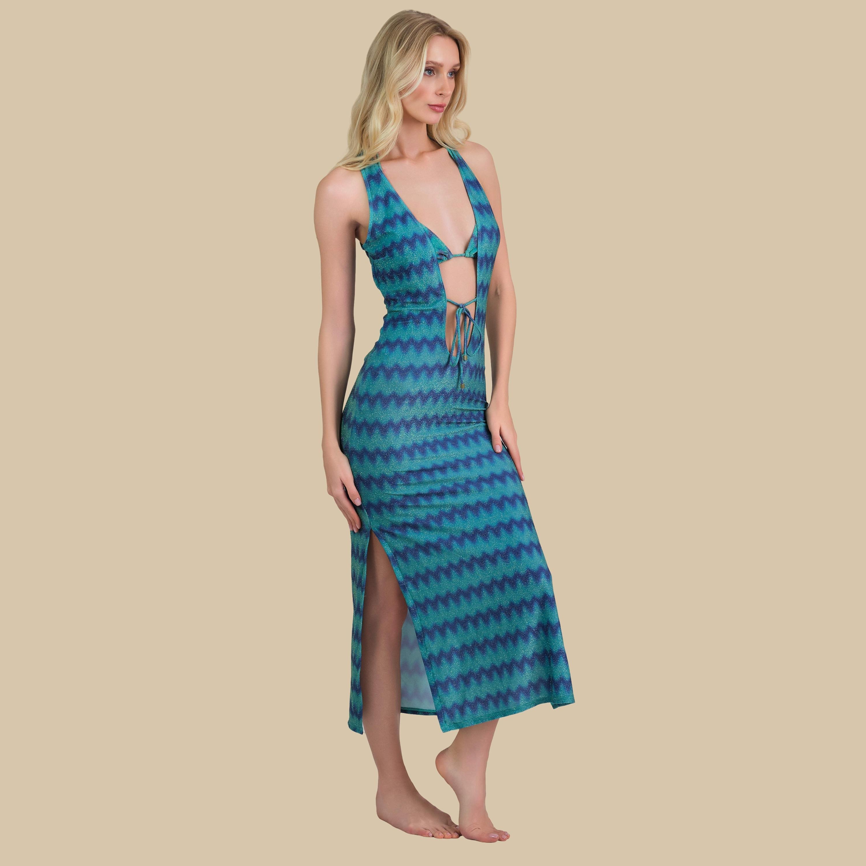 Isla & Evie Metallic Zig-Zag Print Plunge Neck Sleeveless Women's Dress-women-clothing-swimandbeach-coverups-image-3