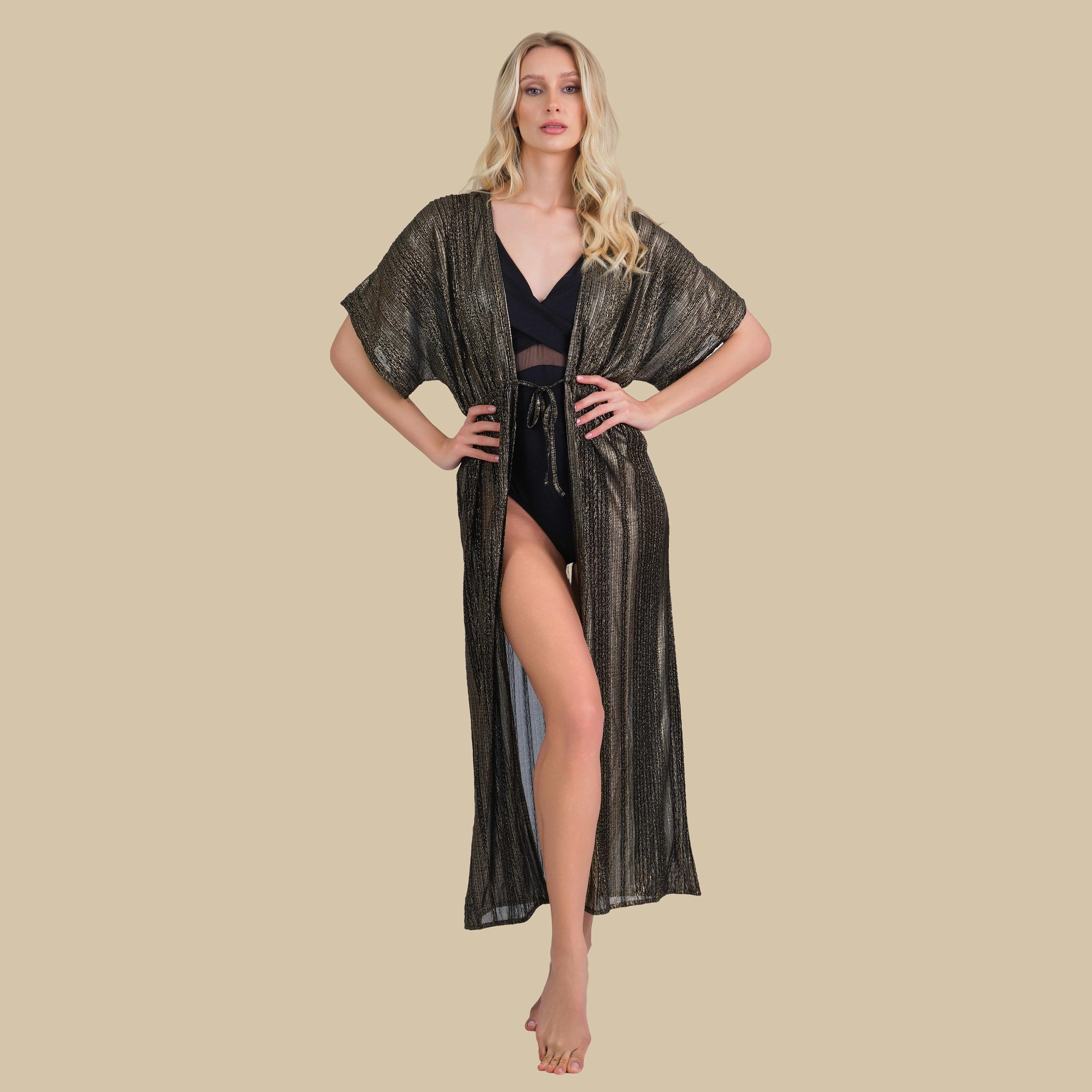روب نسائي لامع قصير الأكمام من إيسلا اند إيفي-women-clothing-nightwear-robes-image-1