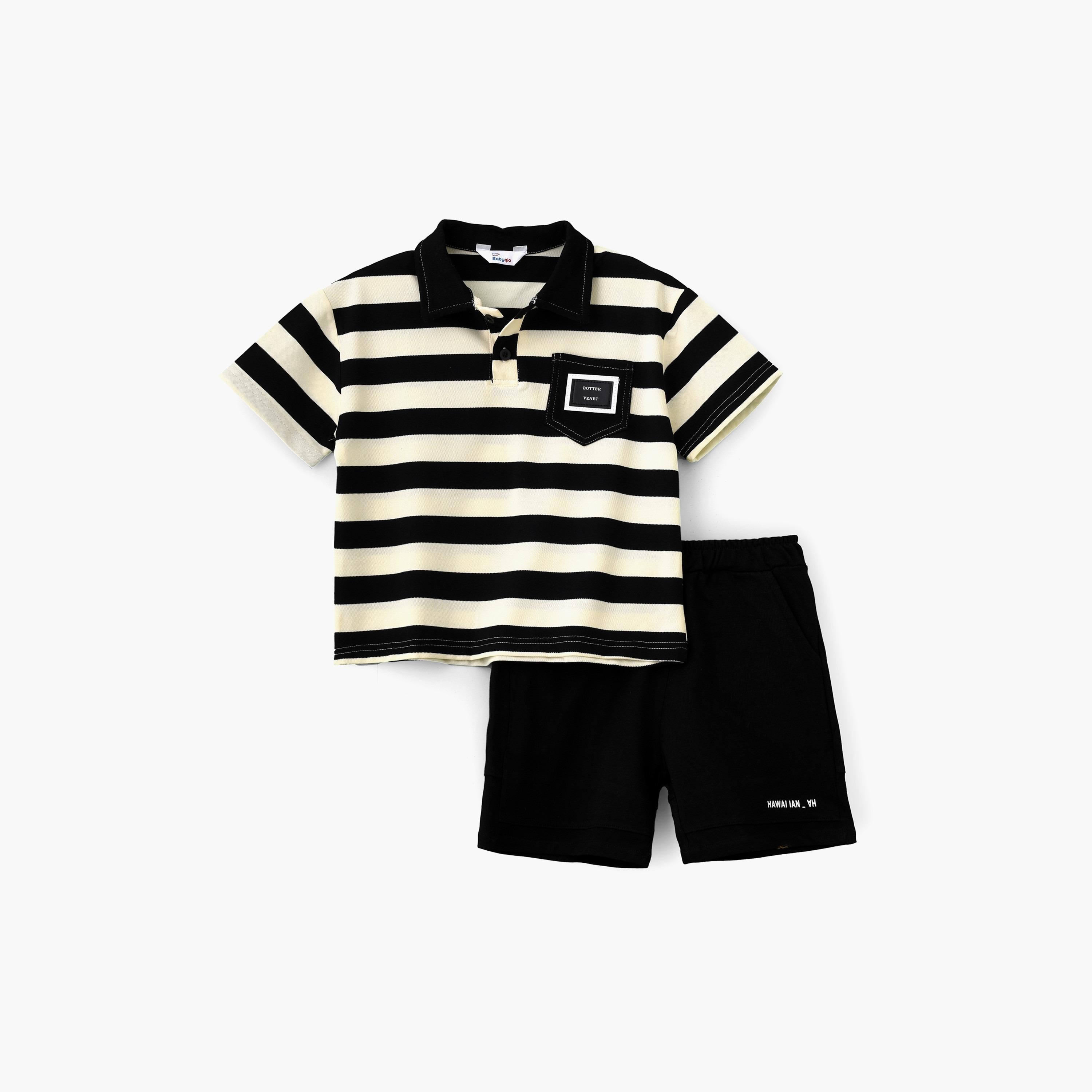 Babyqlo Striped Short Sleeves T-Shirt with Shorts-boys-clothing-setsandcoords-image-1