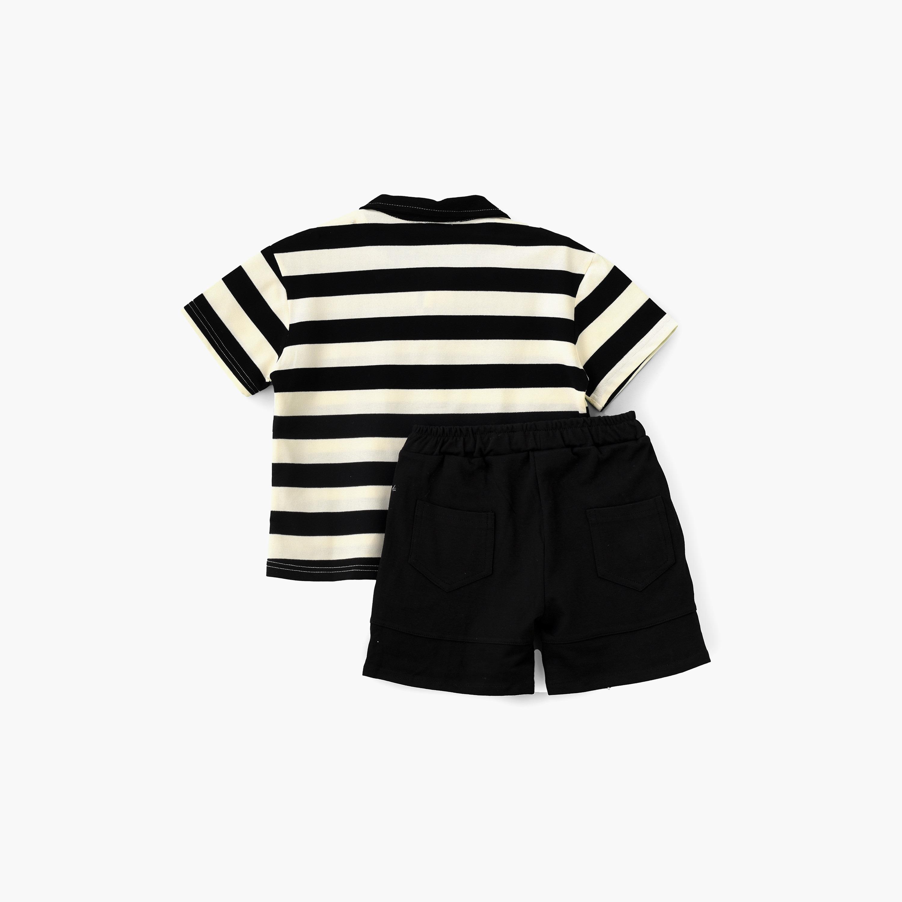 Babyqlo Striped Short Sleeves T-Shirt with Shorts-boys-clothing-setsandcoords-image-2