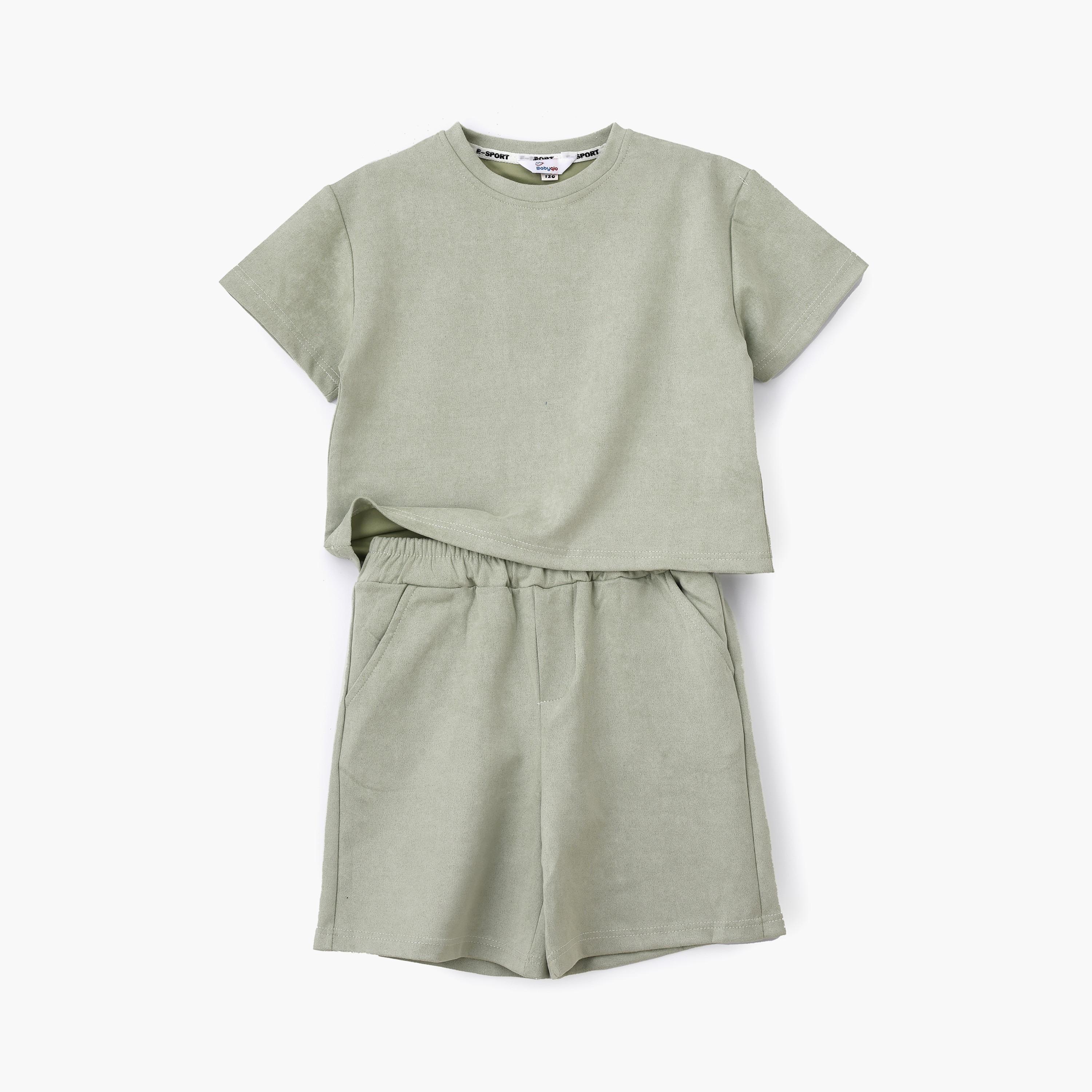 Babyqlo Solid Short Sleeves T-Shirt with Shorts-boys-clothing-setsandcoords-image-1