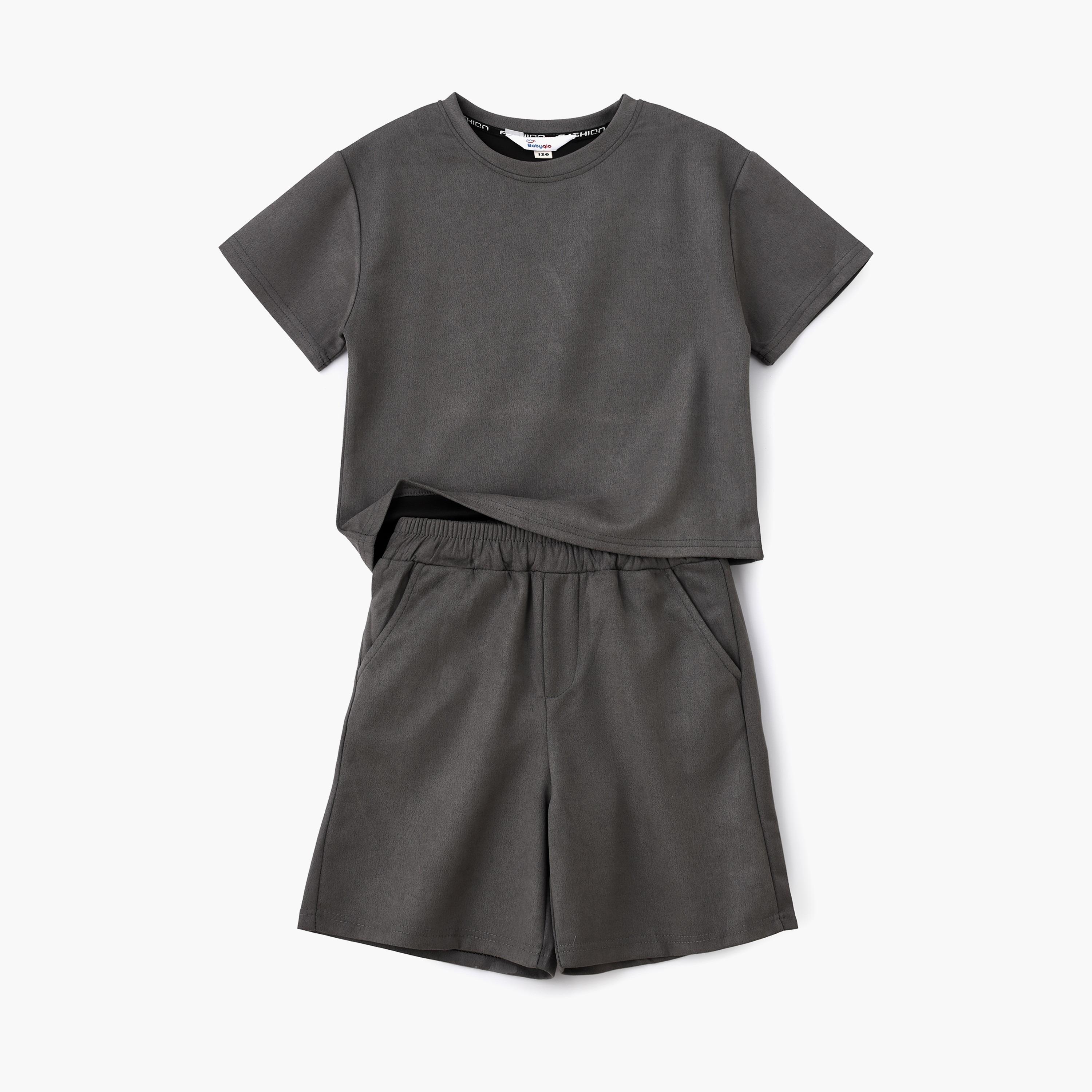 Babyqlo Solid Short Sleeves T-Shirt with Shorts-boys-clothing-setsandcoords-image-1