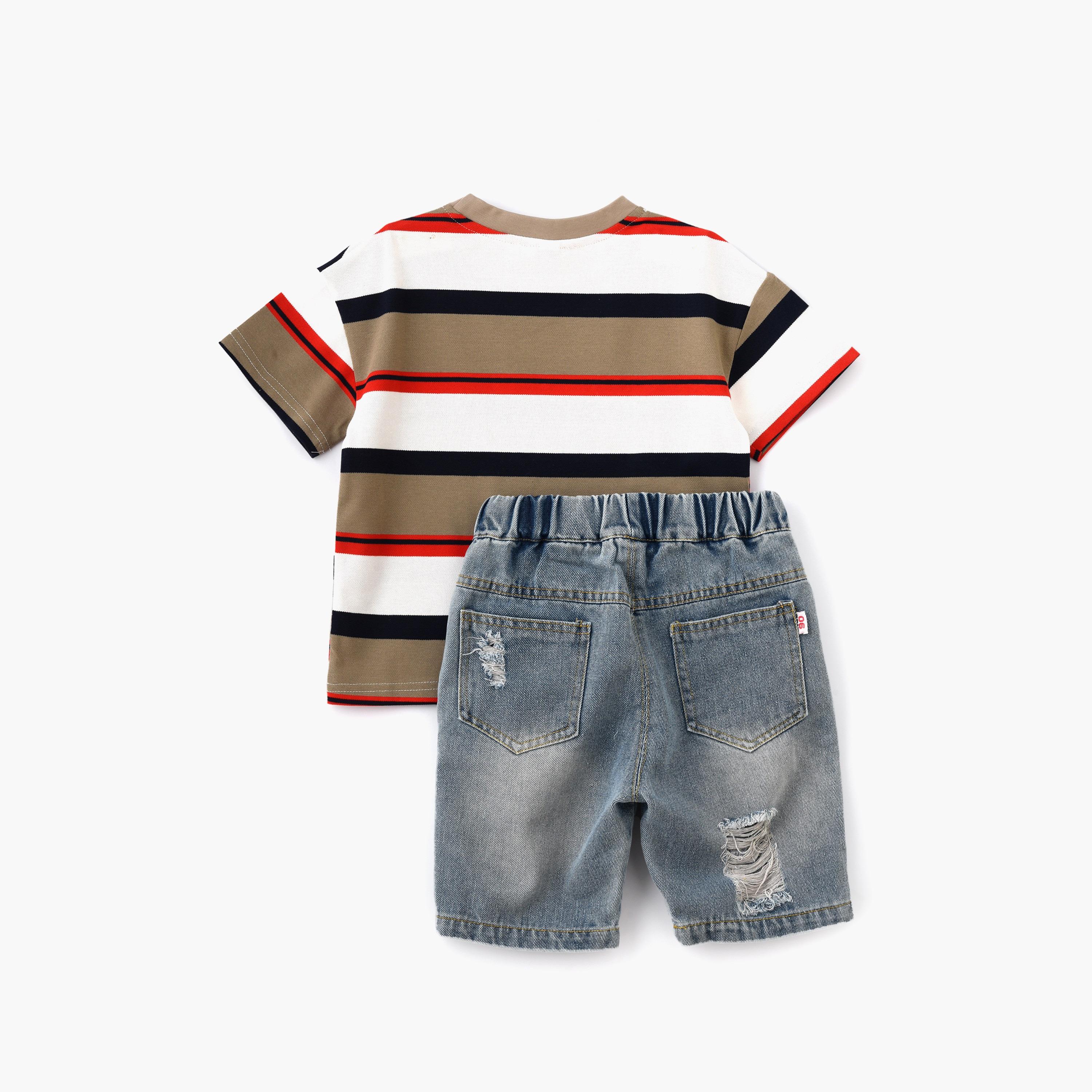 تي شيرت مخطط بأكمام قصيرة مع شورت من بيبيكلو-boys-clothing-setsandcoords-image-2