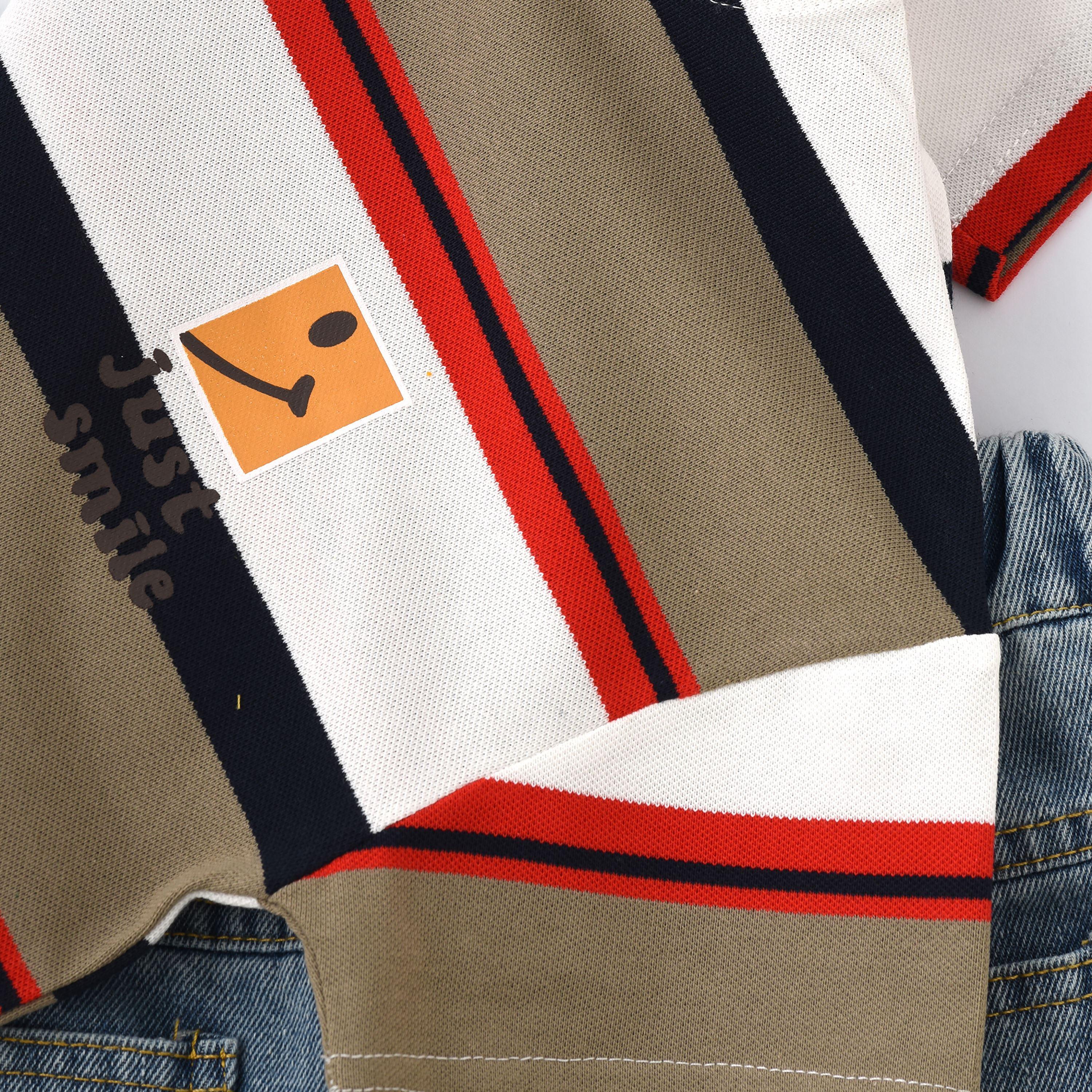 تي شيرت مخطط بأكمام قصيرة مع شورت من بيبيكلو-boys-clothing-setsandcoords-image-4