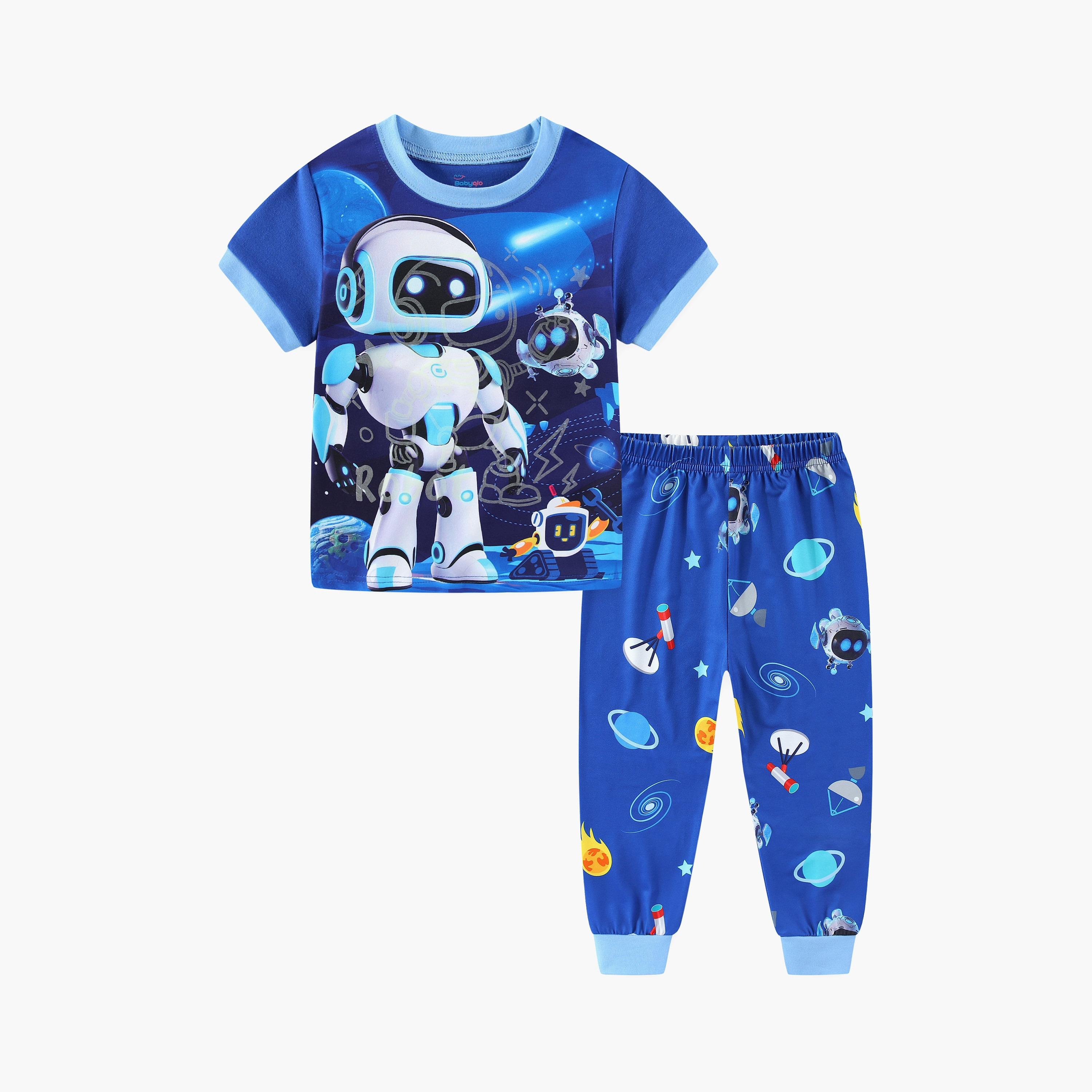 Babyqlo Robot Heroes in Outer Space Printed Glow-in-the-Dark T-Shirt with Joggers-boys-clothing-nightwear-image-7