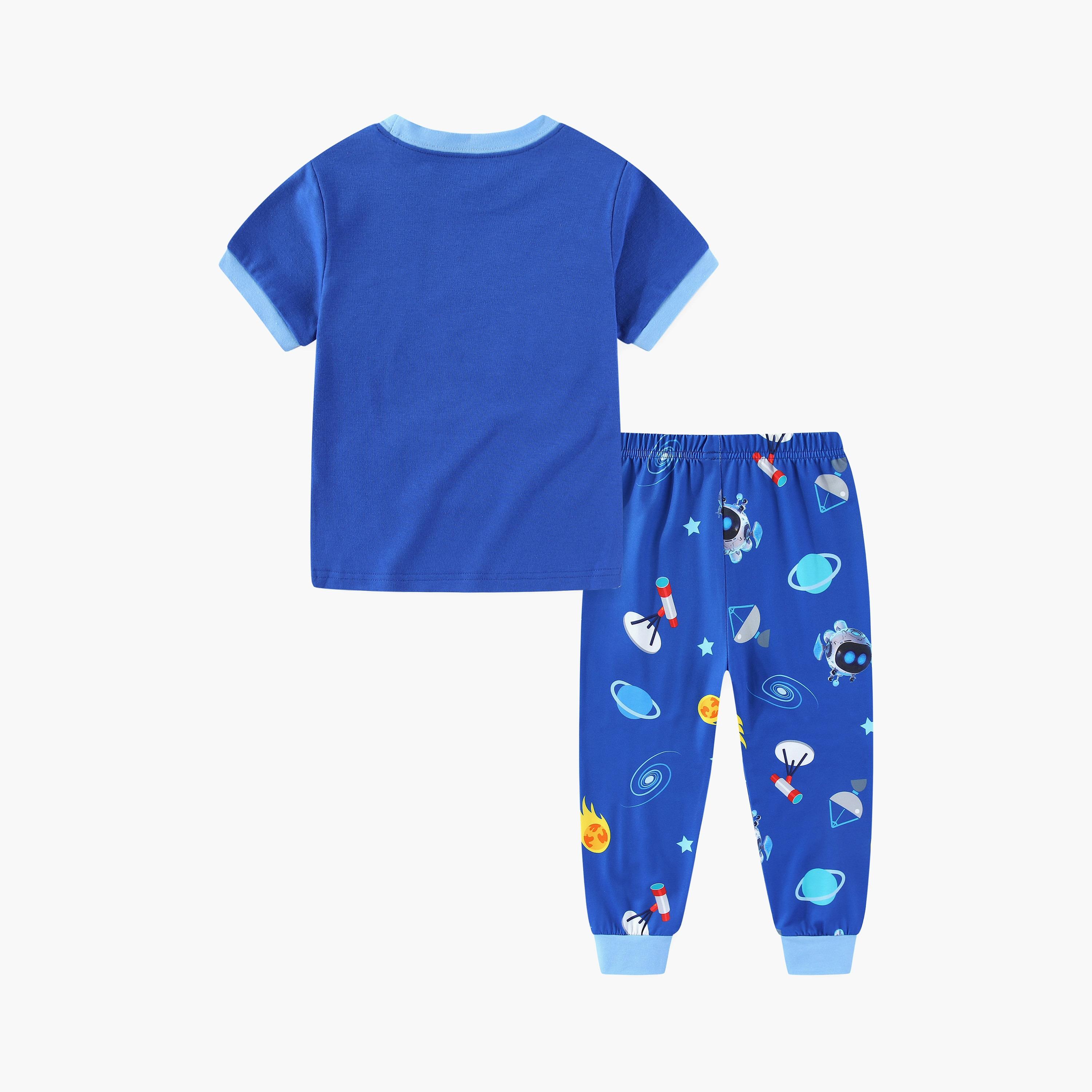 Babyqlo Robot Heroes in Outer Space Printed Glow-in-the-Dark T-Shirt with Joggers-boys-clothing-nightwear-image-8