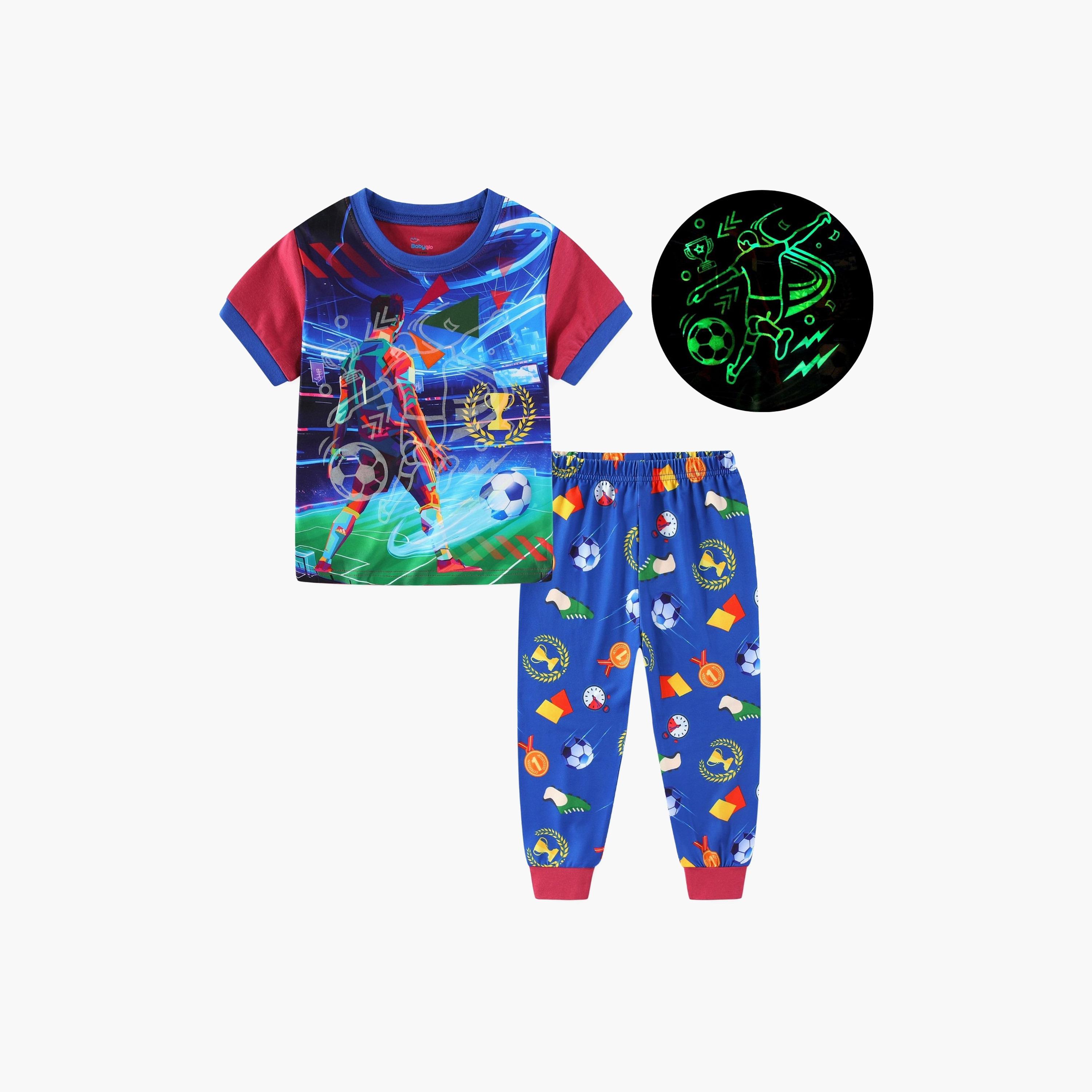 Babyqlo Glow Soccer Star in Action Printed Glow-in-the-Dark T-Shirt with Joggers-boys-clothing-nightwear-image-1