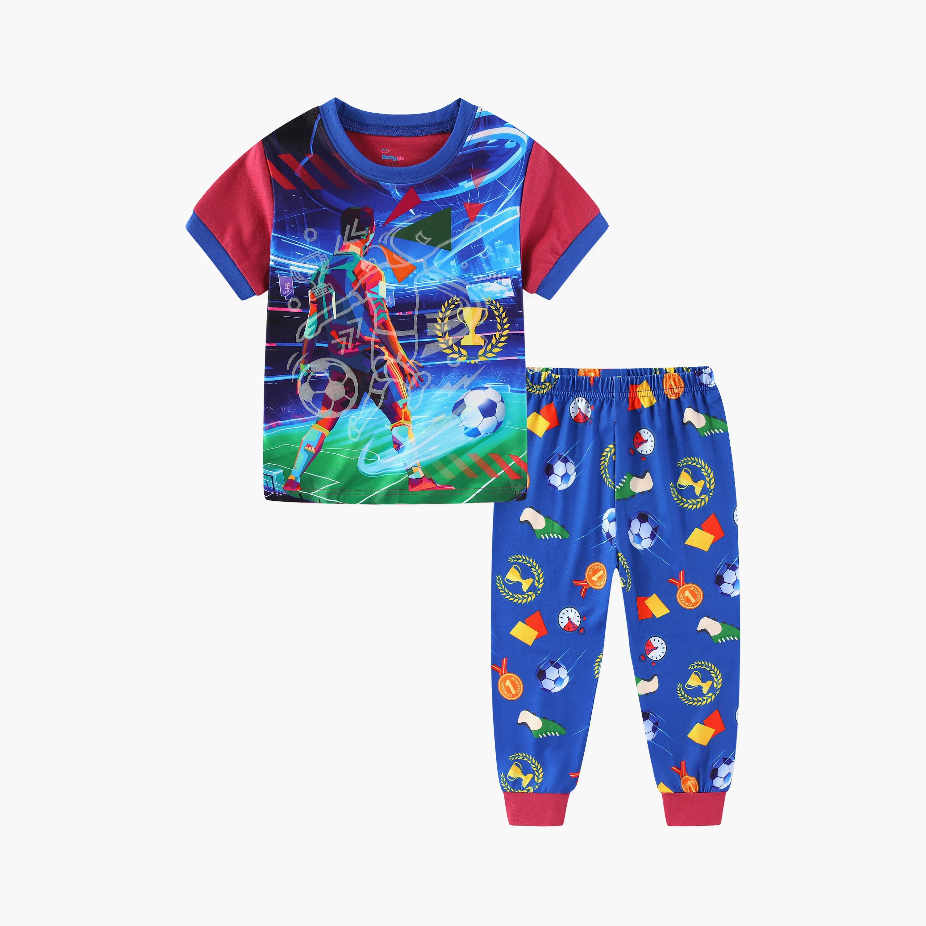 Babyqlo Glow Soccer Star in Action Printed Glow-in-the-Dark T-Shirt with Joggers-boys-clothing-nightwear-image-7