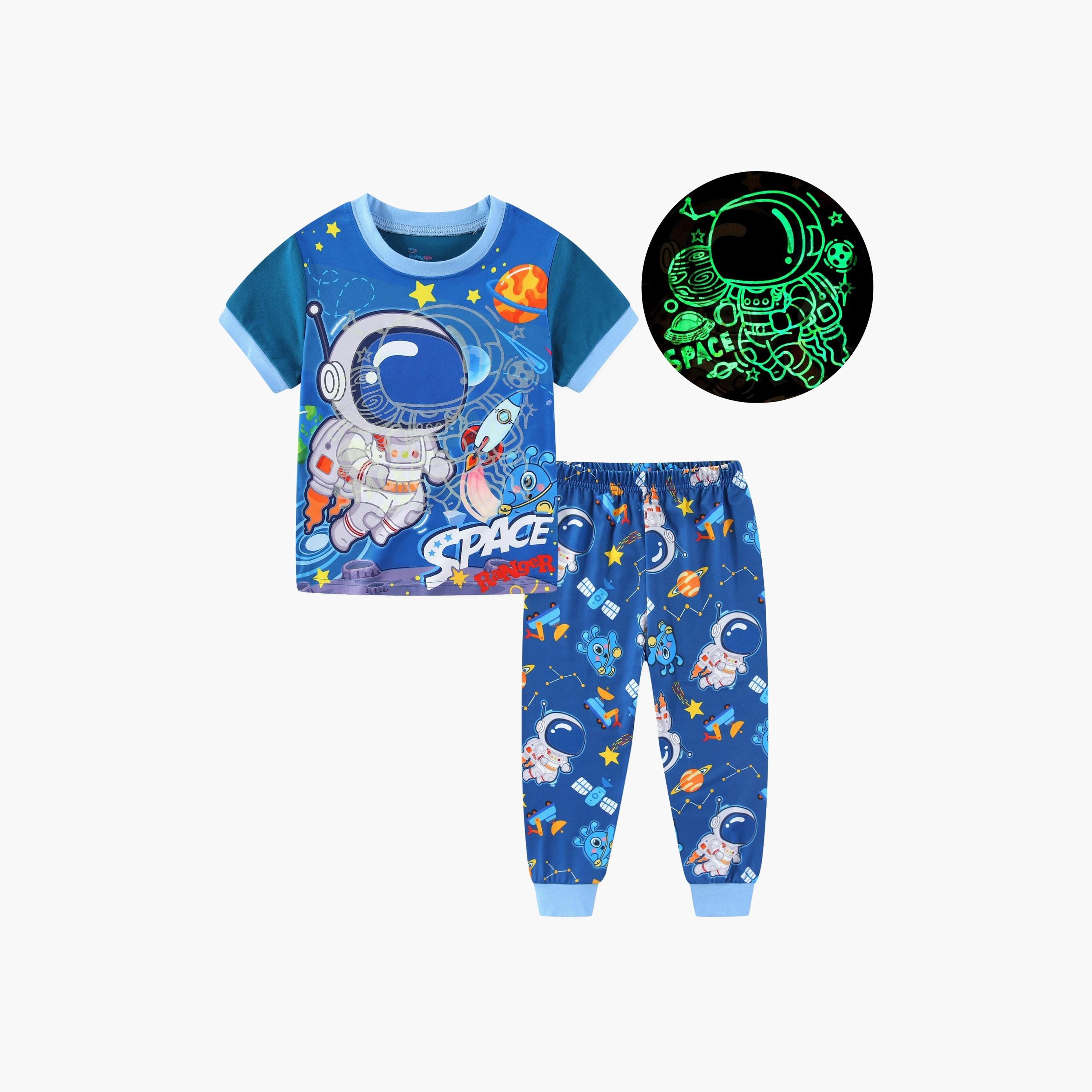 Babyqlo Space Ranger on Galaxy Quest Printed Glow-in-the-Dark T-Shirt with Joggers-boys-clothing-nightwear-image-1