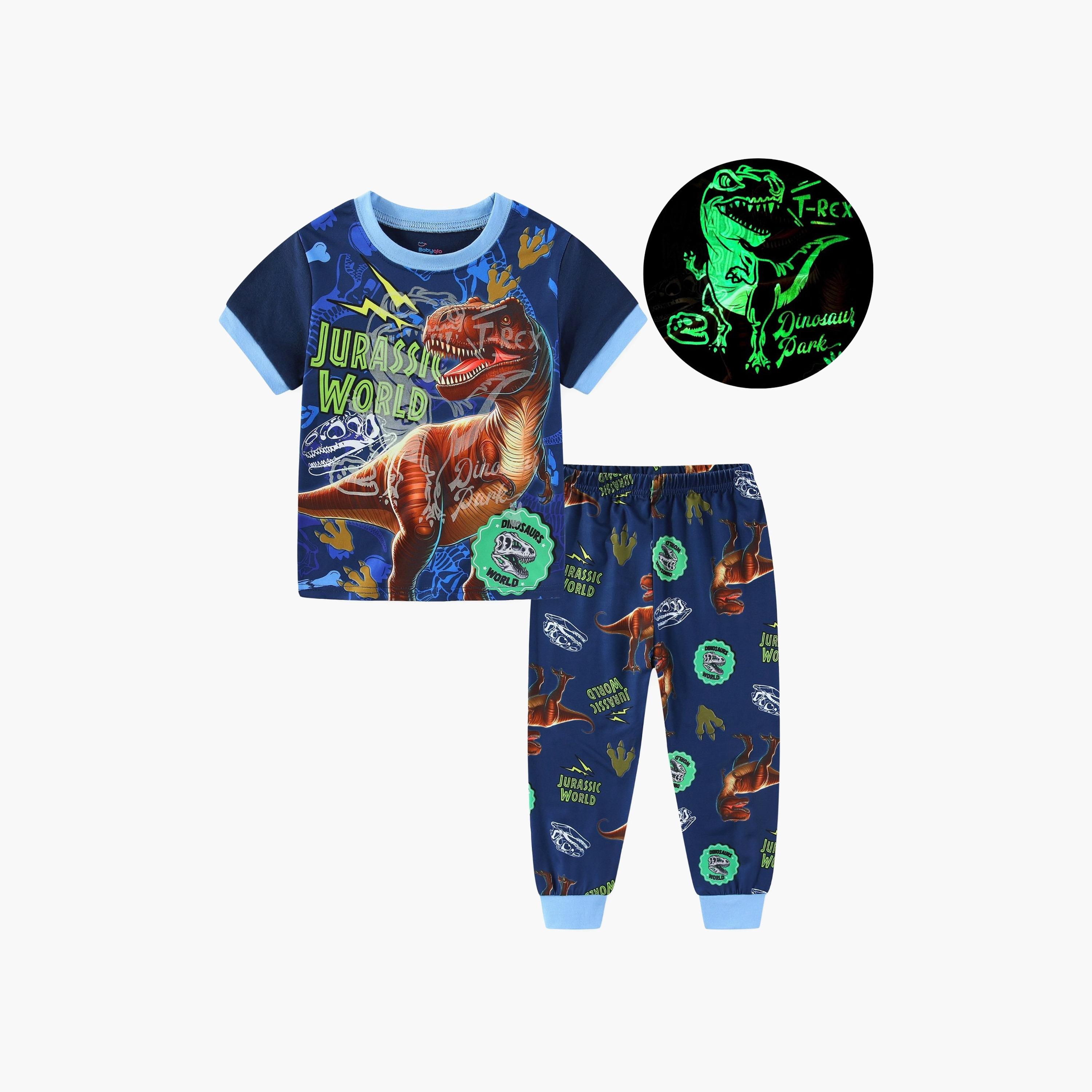 Babyqlo Jurassic T-Rex World Explorer Printed Glow-in-the-Dark T-Shirt with Joggers-boys-clothing-nightwear-image-1